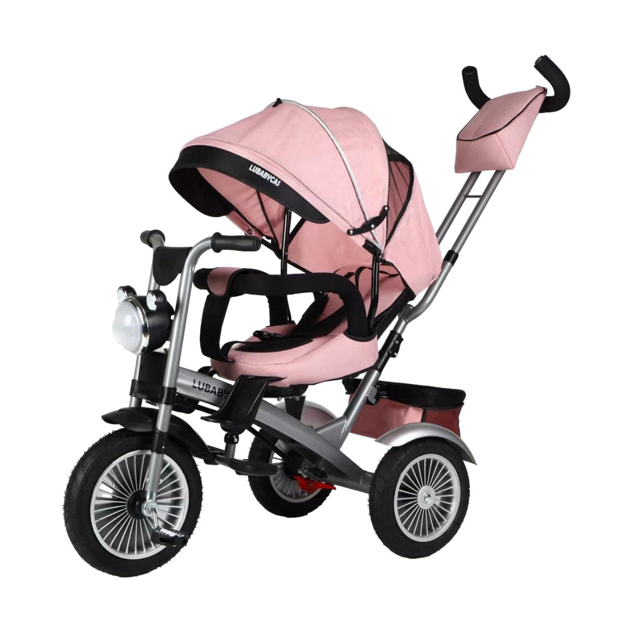 Triciclo Multifuncional 360° Con Foco LuBabycas Rosado