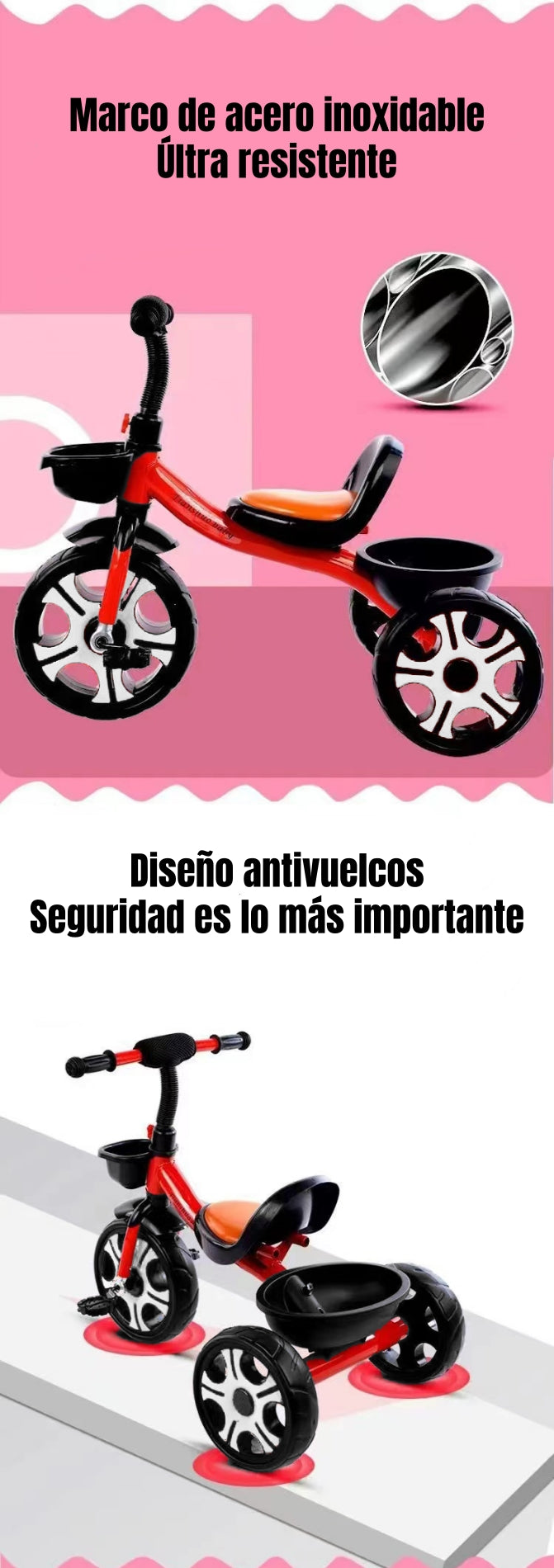 Triciclo Infantil Con Canastos 5 Años Unix Rojo LuBabycas