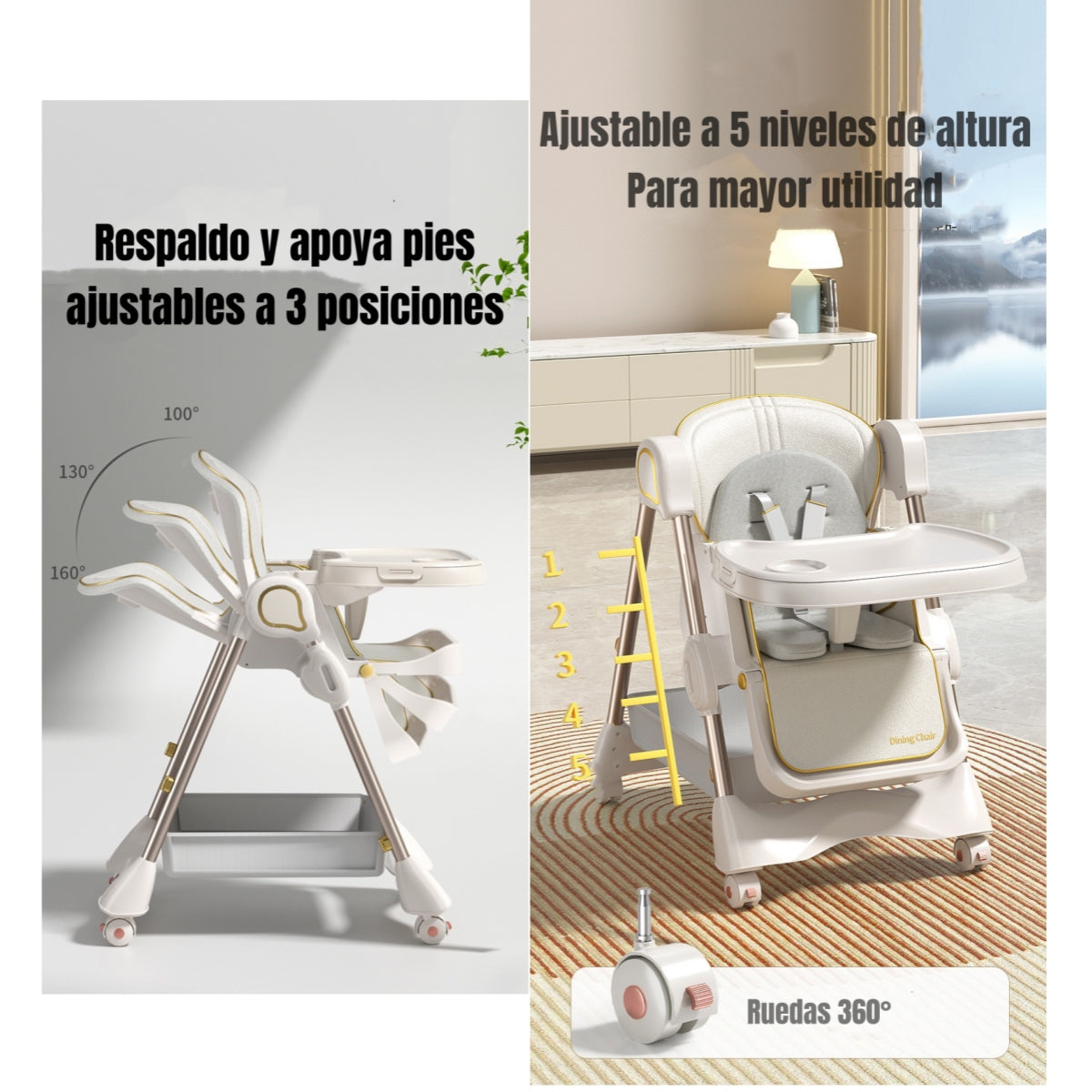 Silla De Comer Columpio 2 En 1 Con Protector Crema LuBabycas