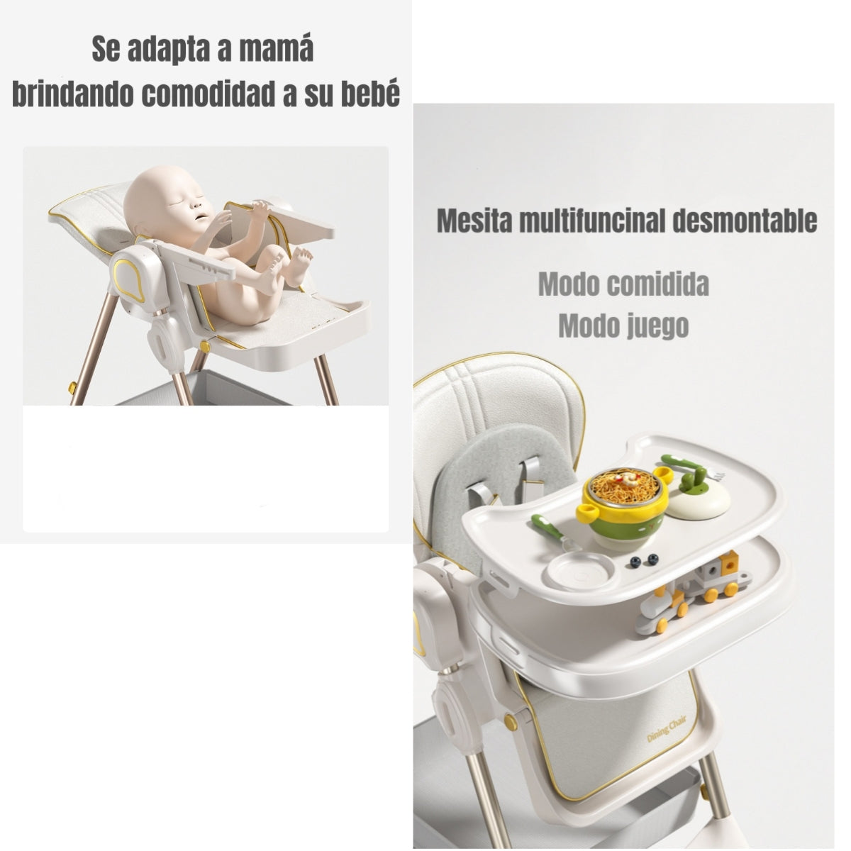 Silla De Comer Columpio 2 En 1 Con Protector Crema LuBabycas
