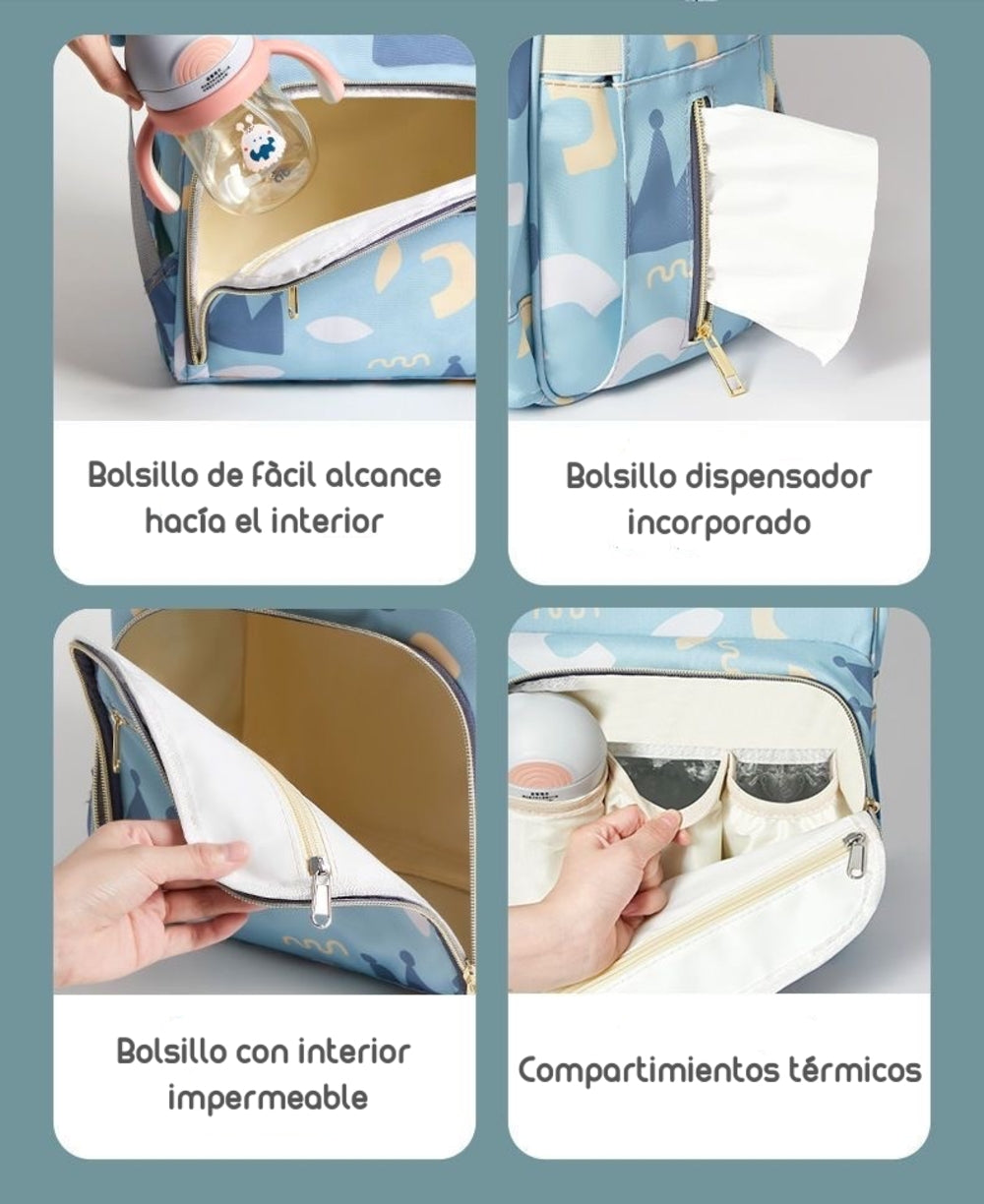 Mochila Maternal Impermeable Con Usb Lubabycas Azul