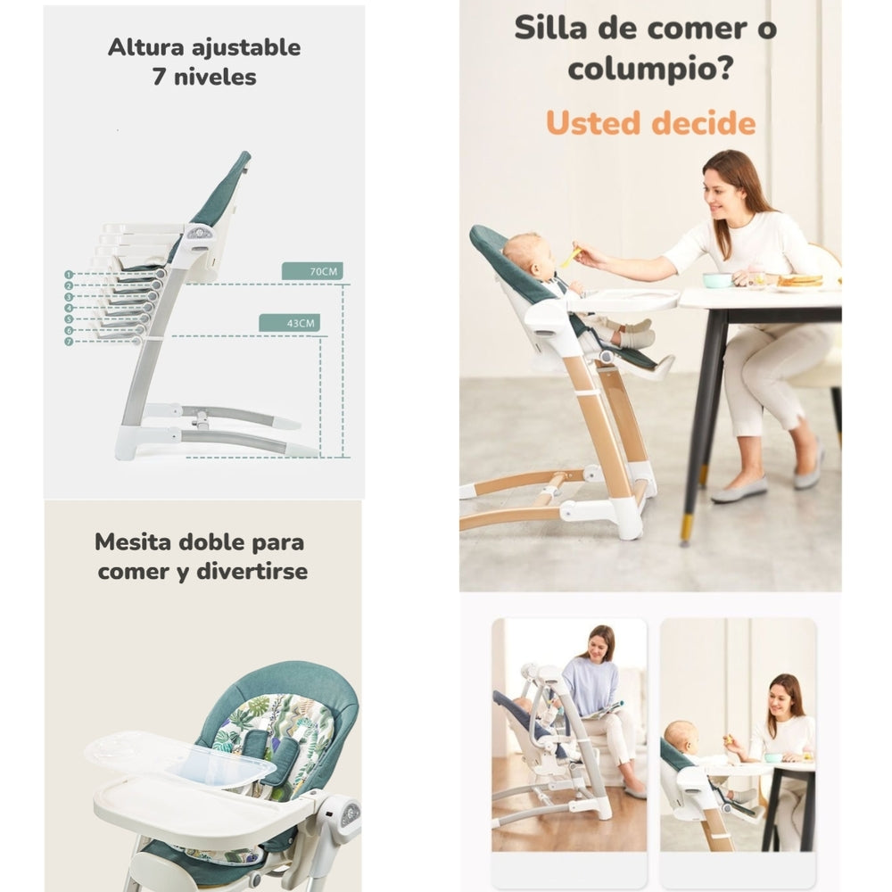 Silla De Comer Y Columpio Mecedor Lujoso Lubabycas Gris