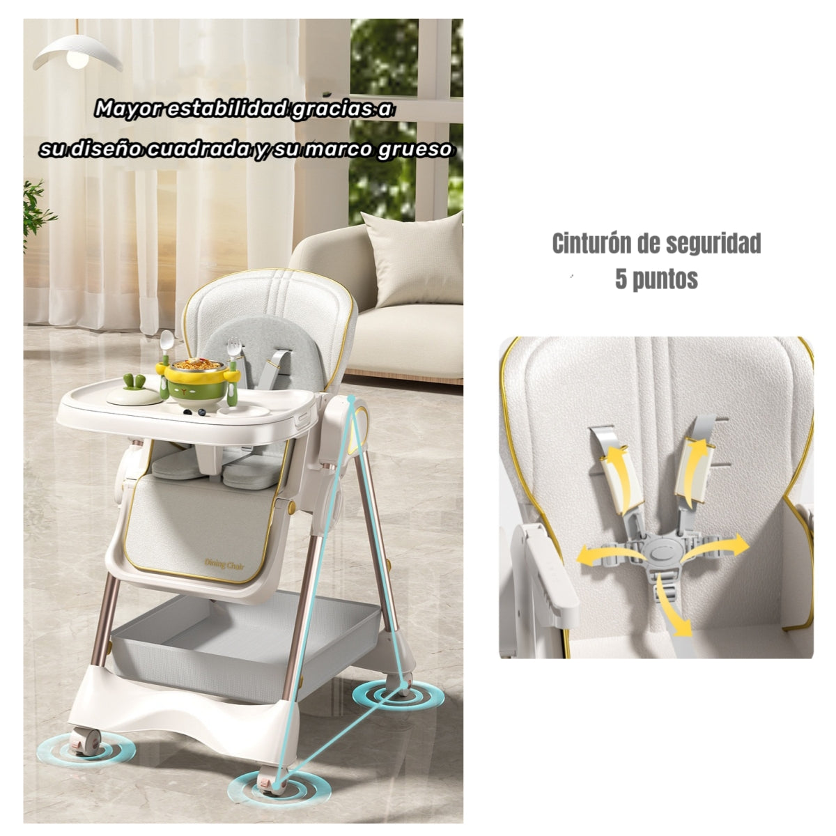Silla De Comer Columpio 2 En 1 Con Protector Crema LuBabycas