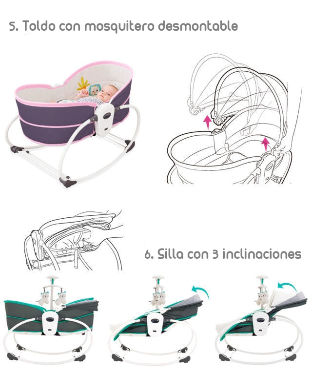 Cuna Moisés 5 En 1 Con Vibración Mosquitero Lubabycas Verde