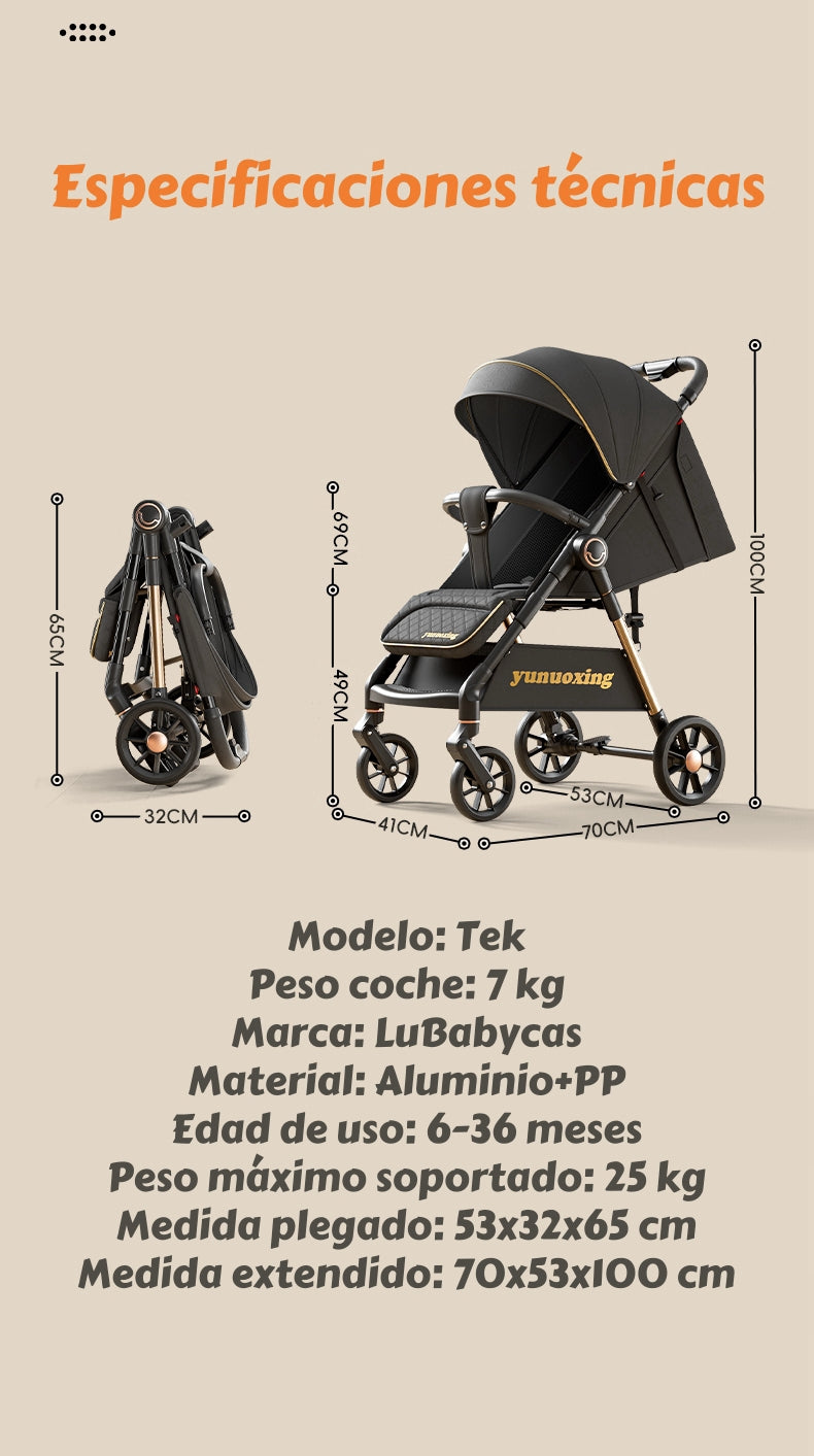 Coche De Paseo Últra Resistente 25kg Tek Dorado LuBabycas