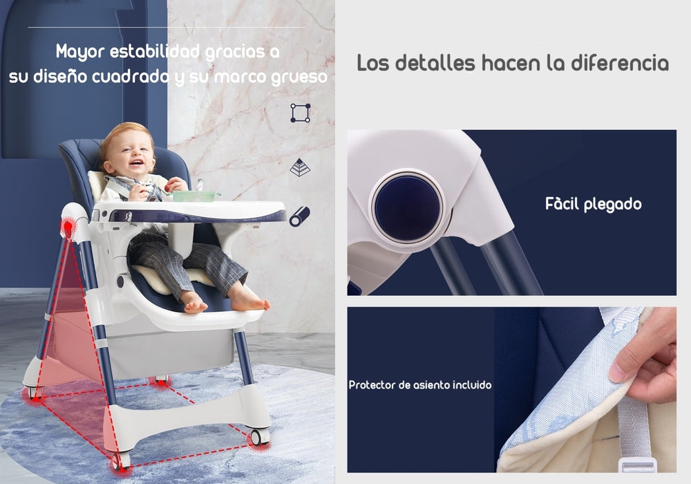Silla De Comer Multiposiciones Con Ruedas Azul