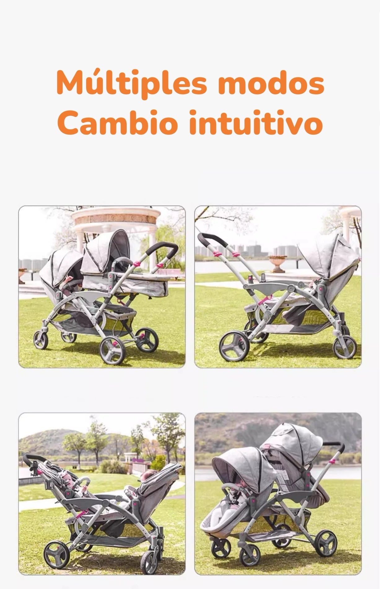 Coche Doble Duo Reclinable 9 Modos En 1 LuBabycas Negro