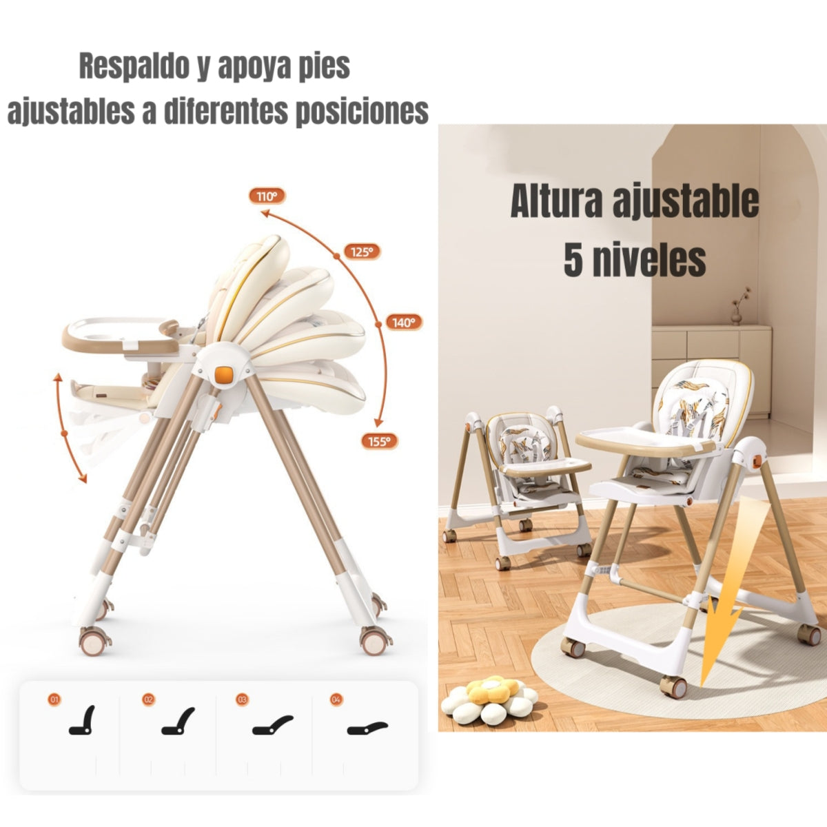 Silla De Comer Columpio 2 En 1 LuBabycas Blanca