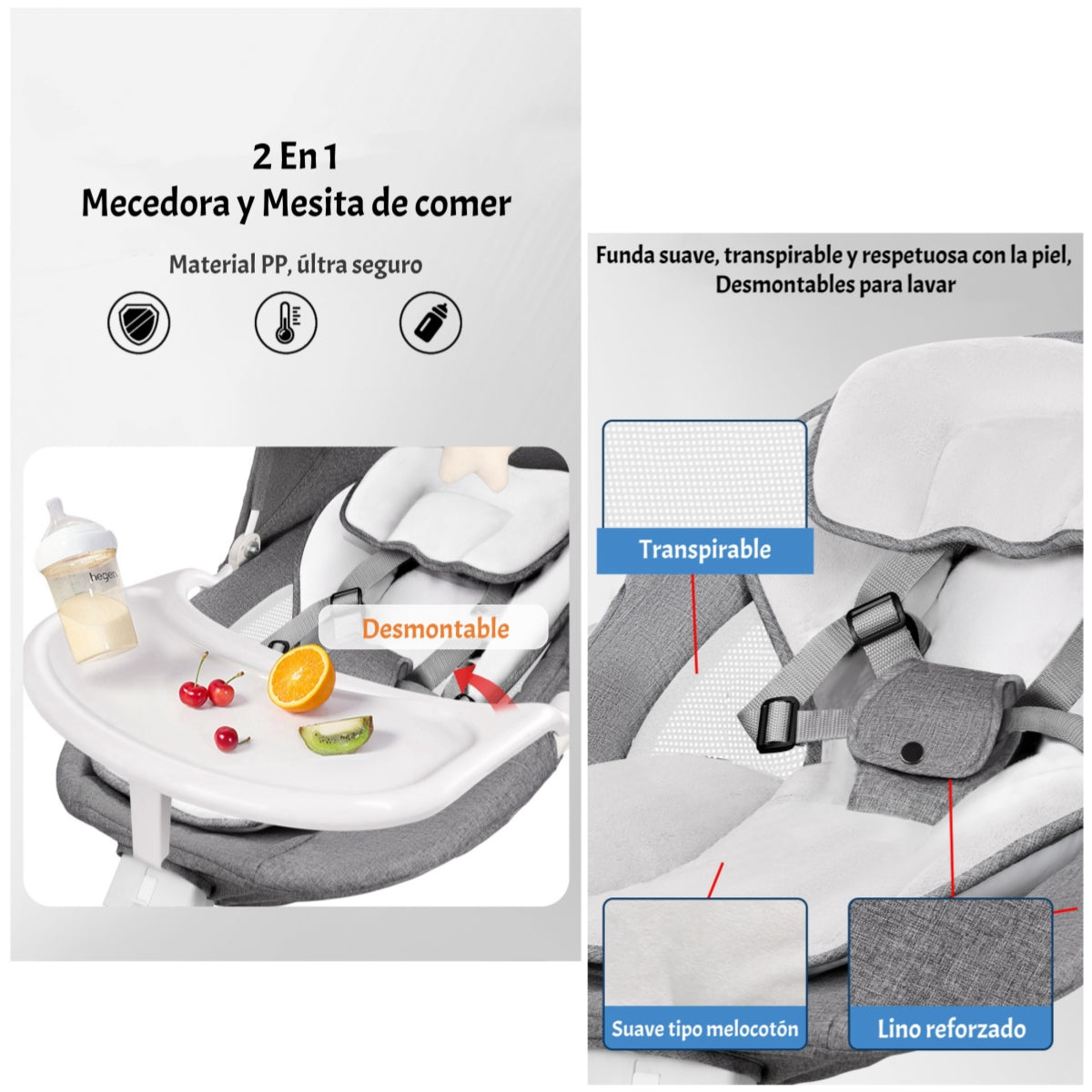 Mecedora Eléctrica 2 En 1 Bluetooth Yoya Gris LuBabycas