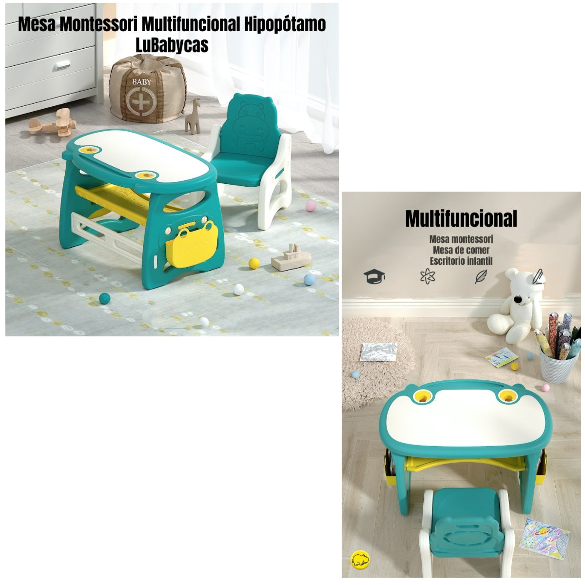 Mesa Con Silla Montessori Para Niños Hipopótamo LuBabycas