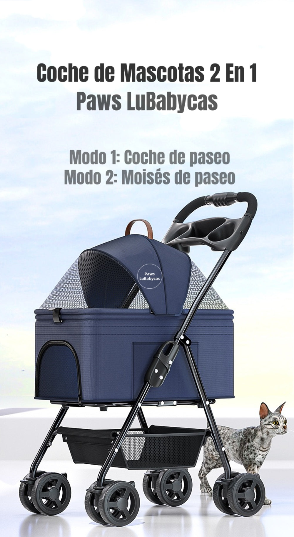 Coche Plegable 2 En 1 Para Mascotas LuBabycas Negro