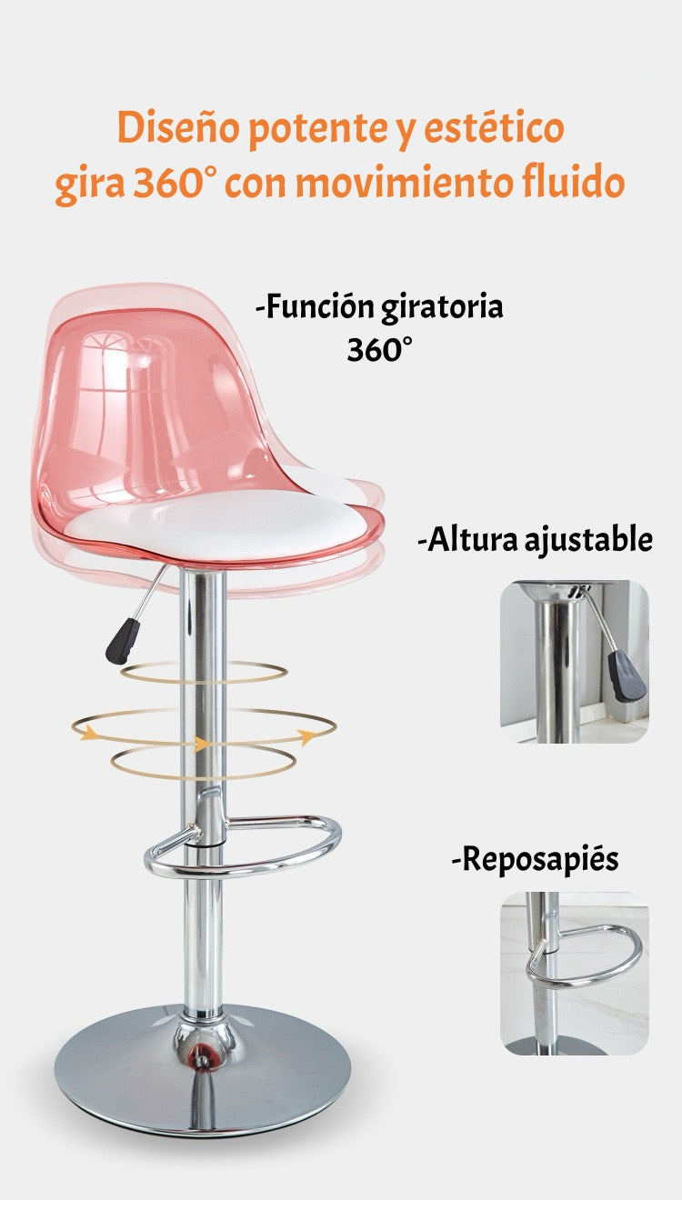 Pack 2 Sillas Piso Bar Blancas Altura Regulable Con Respaldo