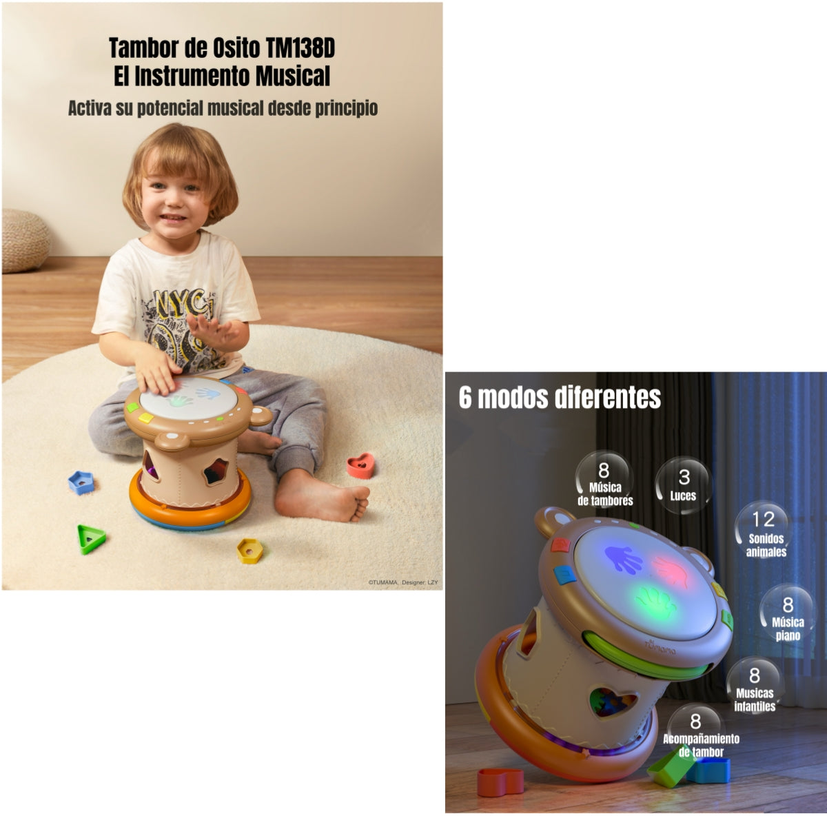 Tambor Musical Niños Multifuncional 6 Modos TM138D LuBabycas
