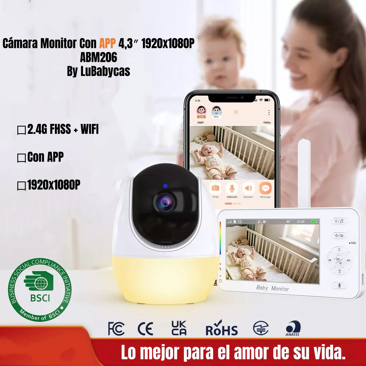 Cámara Monitor LuBabycas Con APP Luz 4,3″1080P ABM206