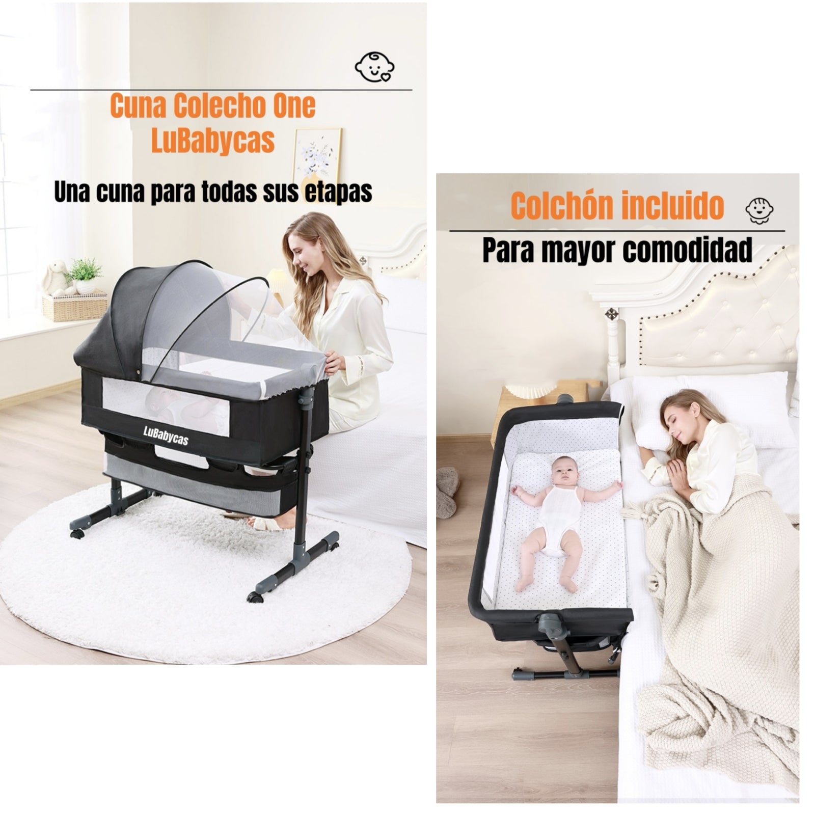 Cuna Colecho One Con Mosquitero Colchón Rosada LuBabycas