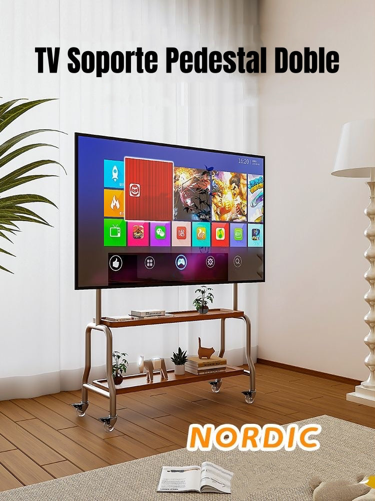 Soporte TV Rack Pedestal 40”-75” Ruedas Doble Almacenamiento