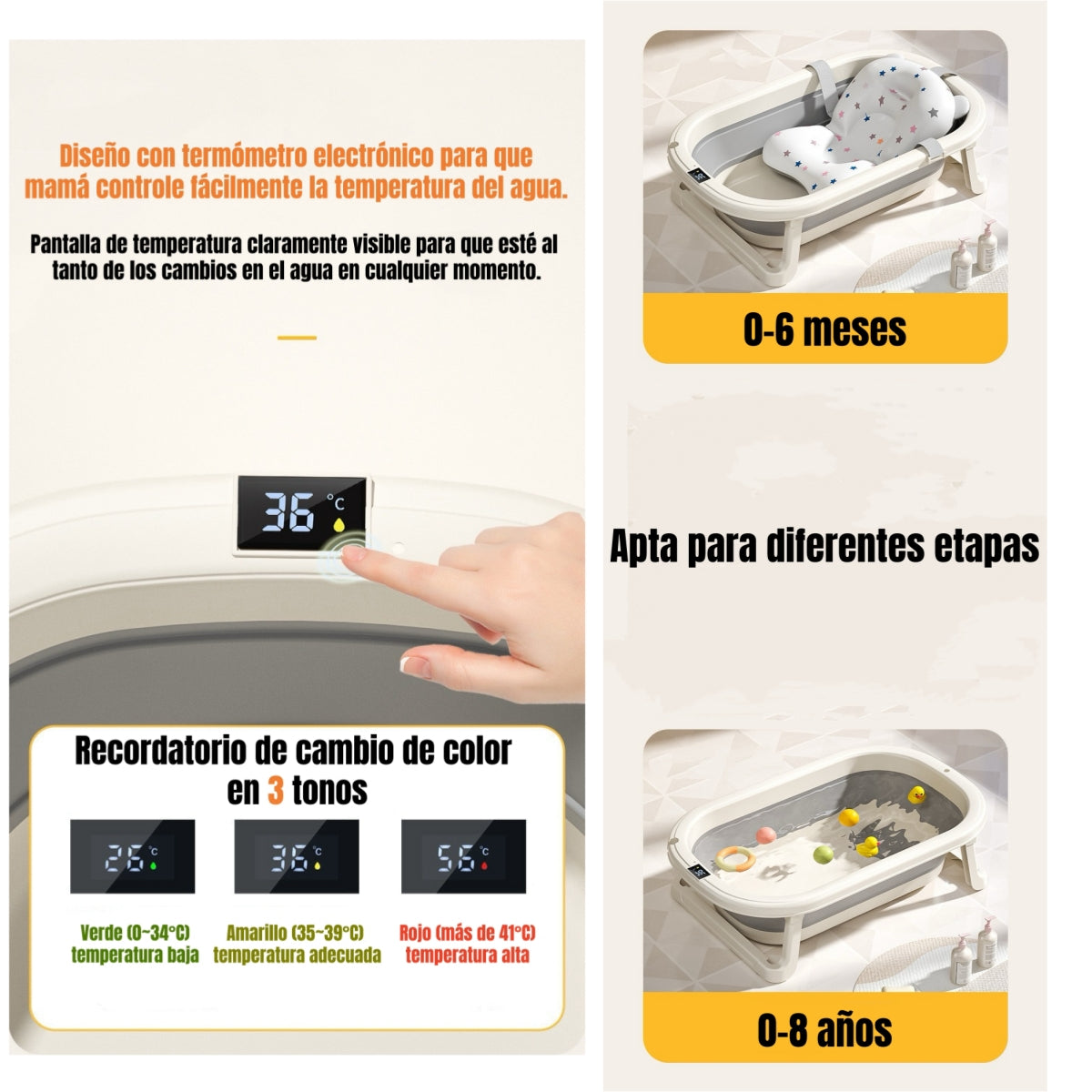 Bañera Plegable Con Termómetro Cojin Y Más Accesorios Rosada