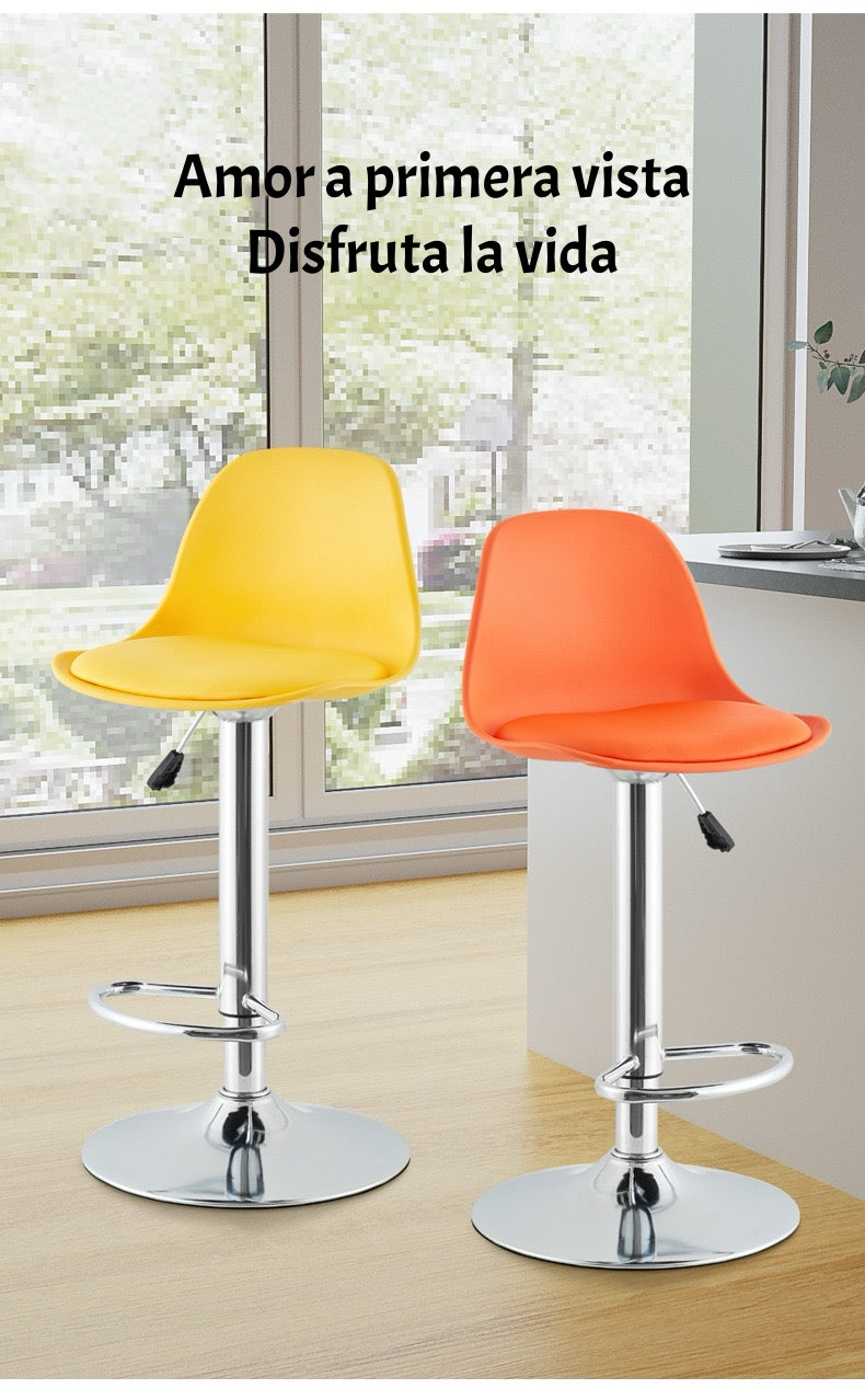 Pack 2 Sillas Piso Bar Negras Altura Regulable Con Respaldo