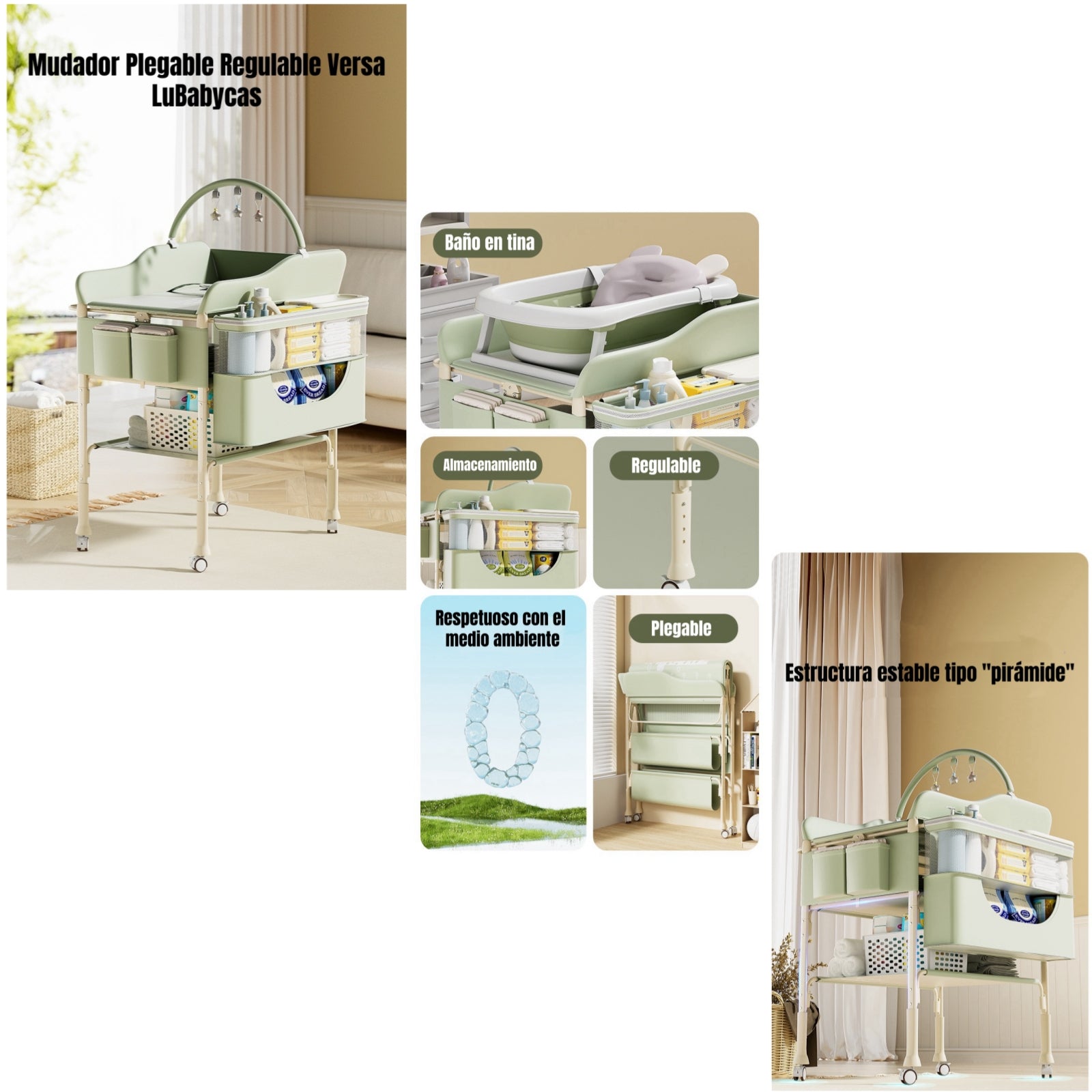 Mudador De Pañales LuBabycas Plegable Regulable Versa Gris