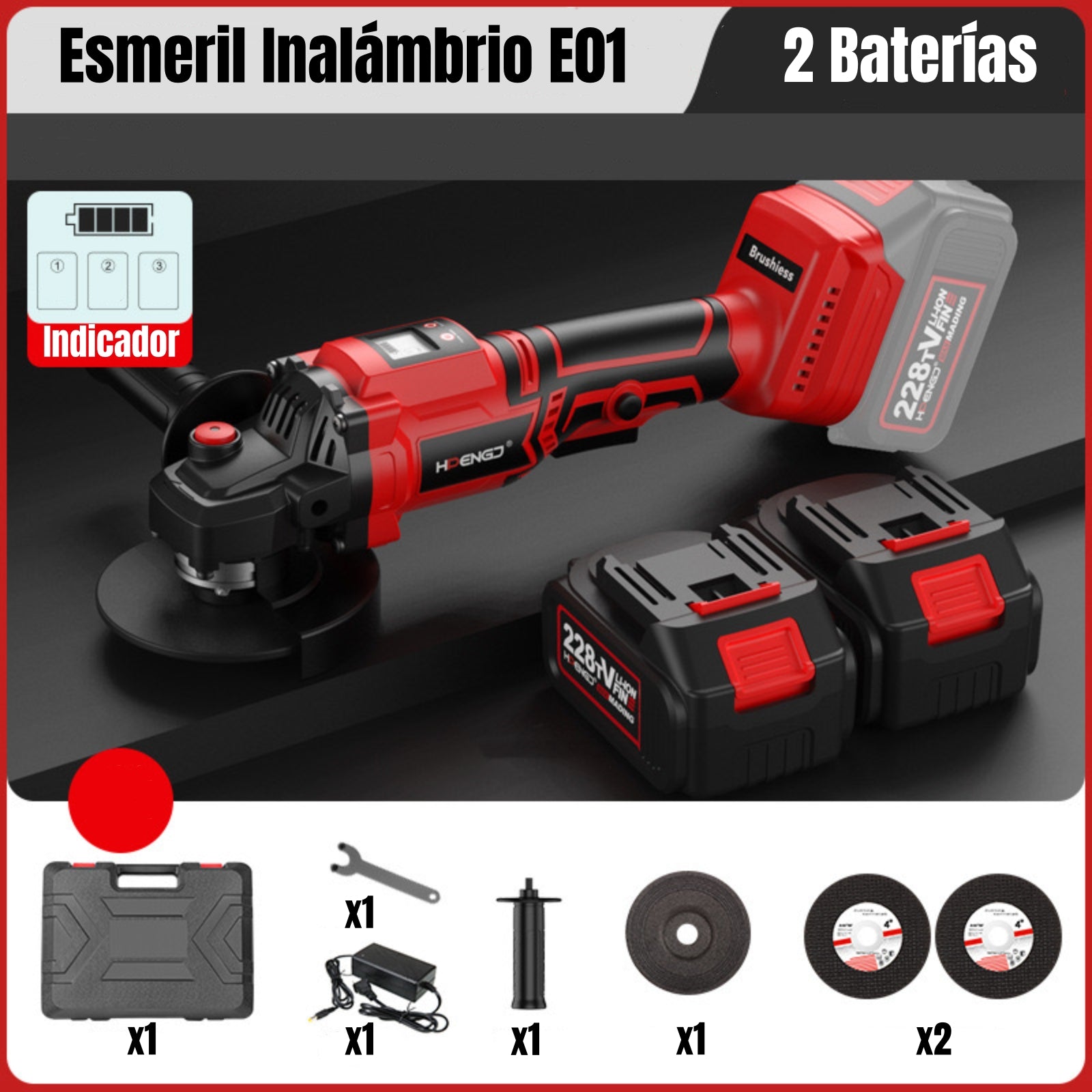 Esmeril Inalámbrico Con 2 Baterías 21V E01