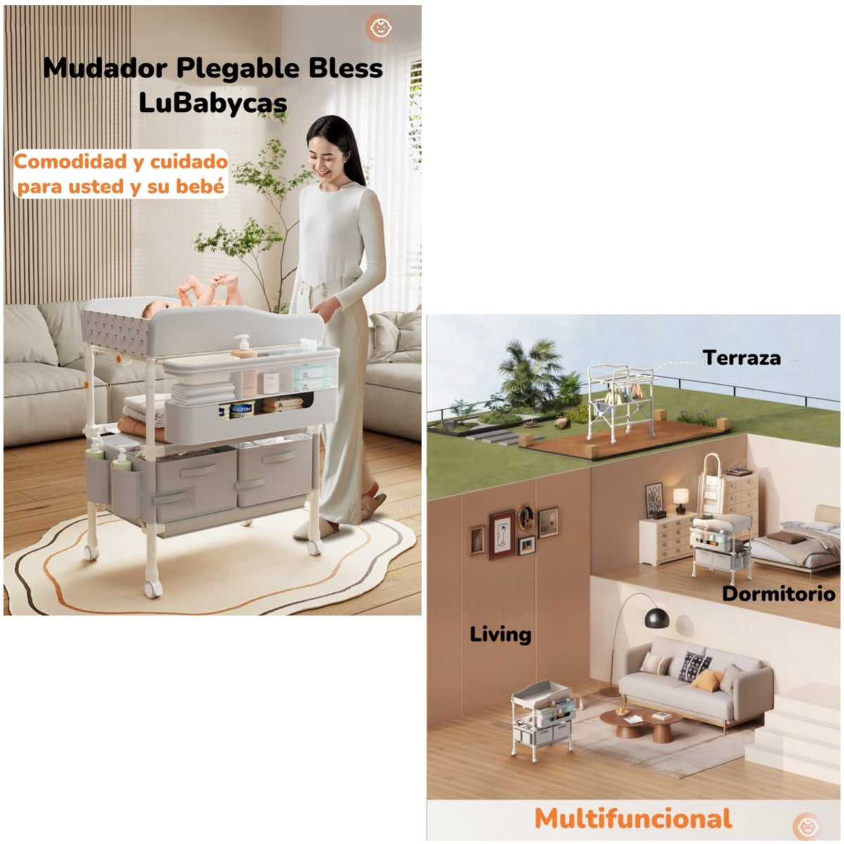 Mudador De Pañales Plegable Gris Accesorios Bless LuBabycas