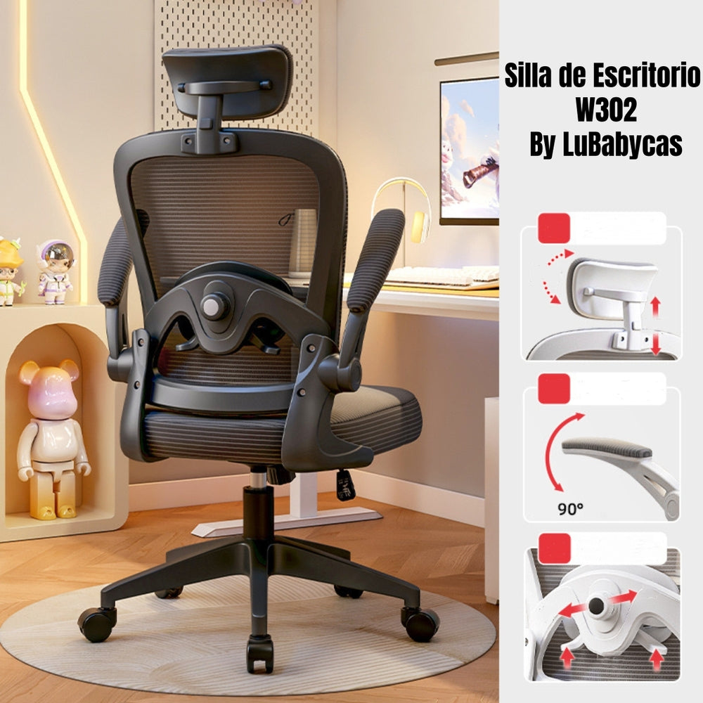 Silla de Escritorio Con Apoya Cabeza W302 Negra By LuBabycas