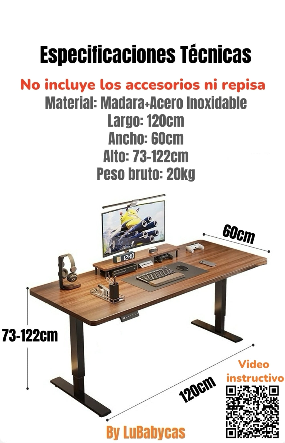 Escritorio Eléctrico Regulable Thunder 120CM LuBabycas