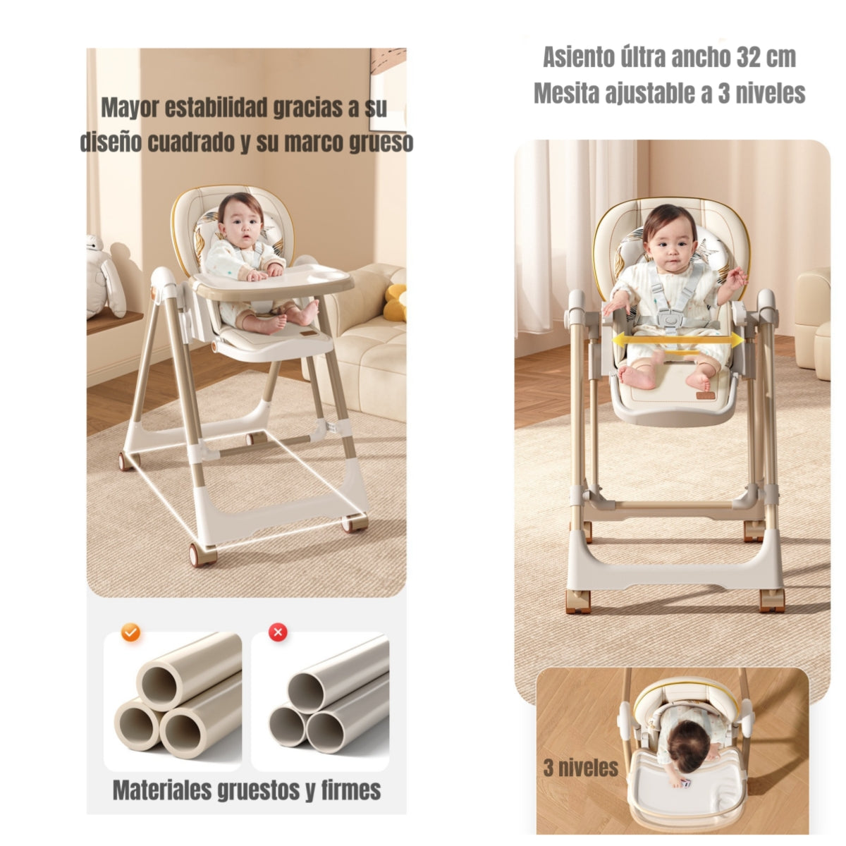 Silla De Comer Columpio 2 En 1 LuBabycas Rosada
