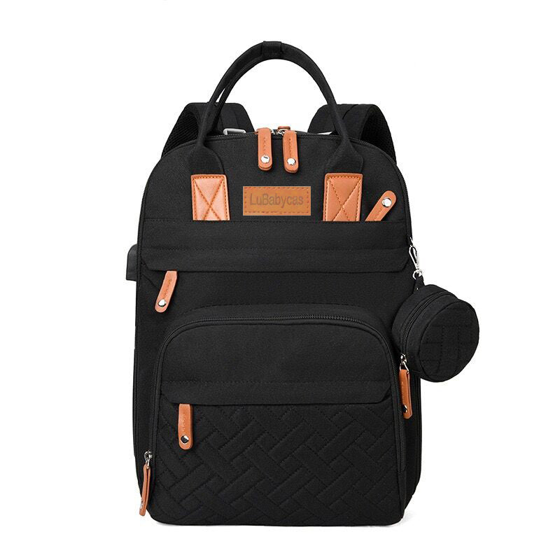 Mochila Maternal Con Monidero Y Colgador Lubabycas Negra