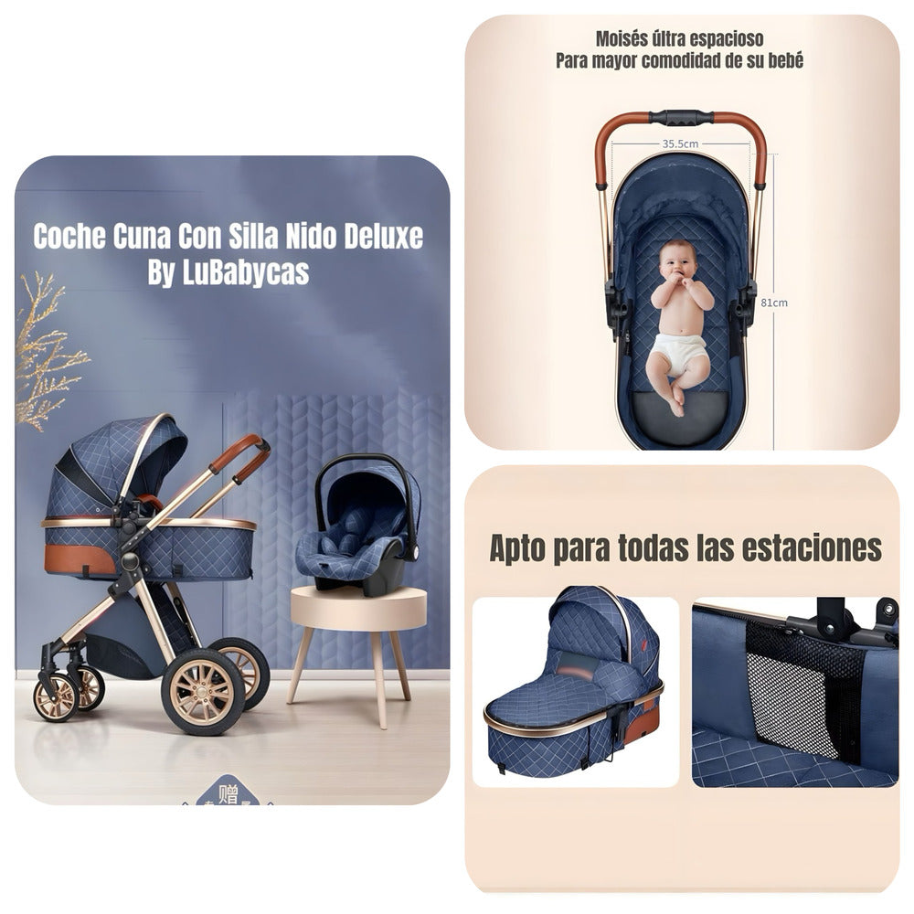 Coche Deluxe Con Silla Nido Y Accesorios Blanco Lubabycas