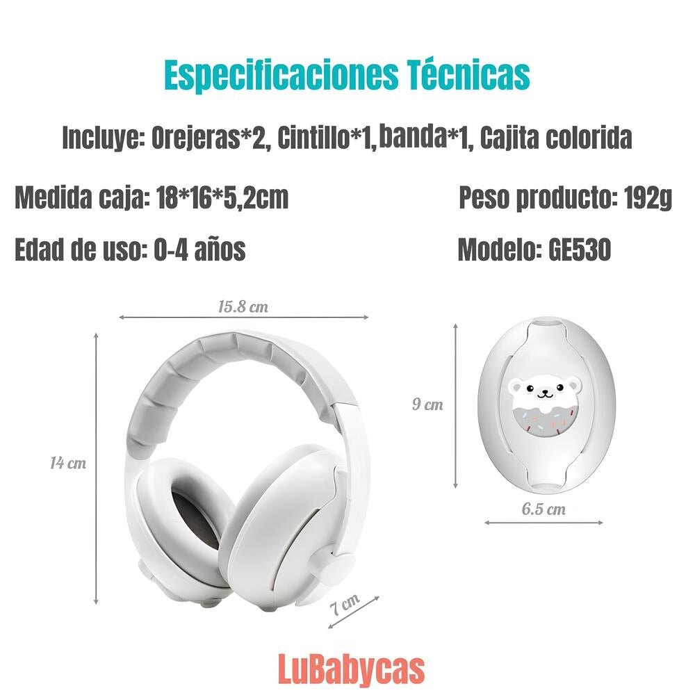 Orejeras Antiruido Auriculares 2 En 1 Rosada LuBabycas
