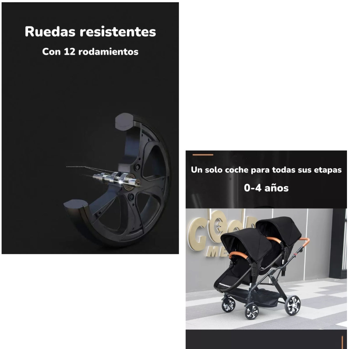 Coche Cuna Doble Multiposiciones Compacto A8 Negro LuBabycas