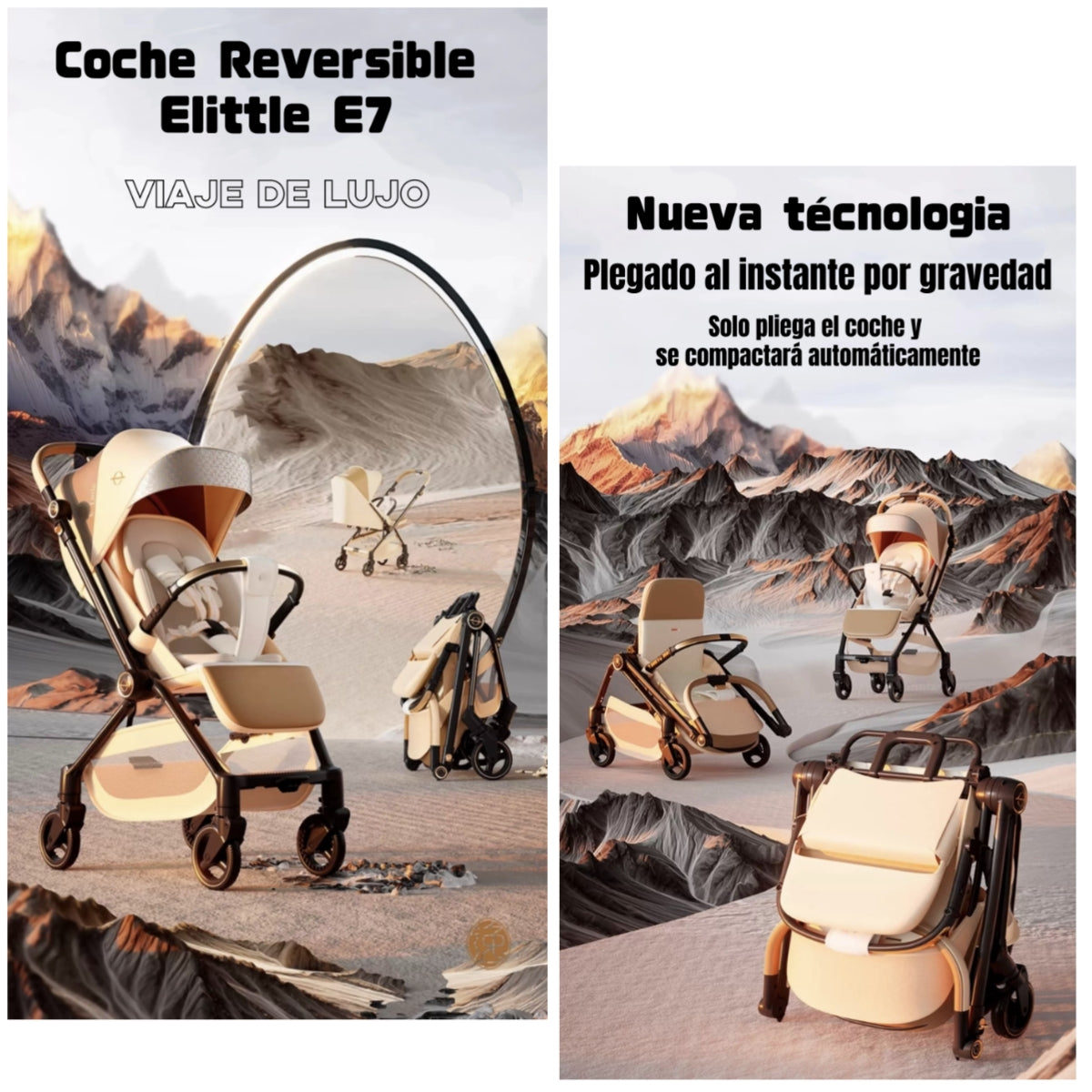 Coche De Paseo Reversible Nueva Tecnología Elittle E7 Negro
