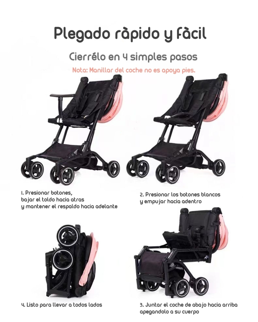 Coche De Paseo Premium Últra Compacto Lubabycas Negro