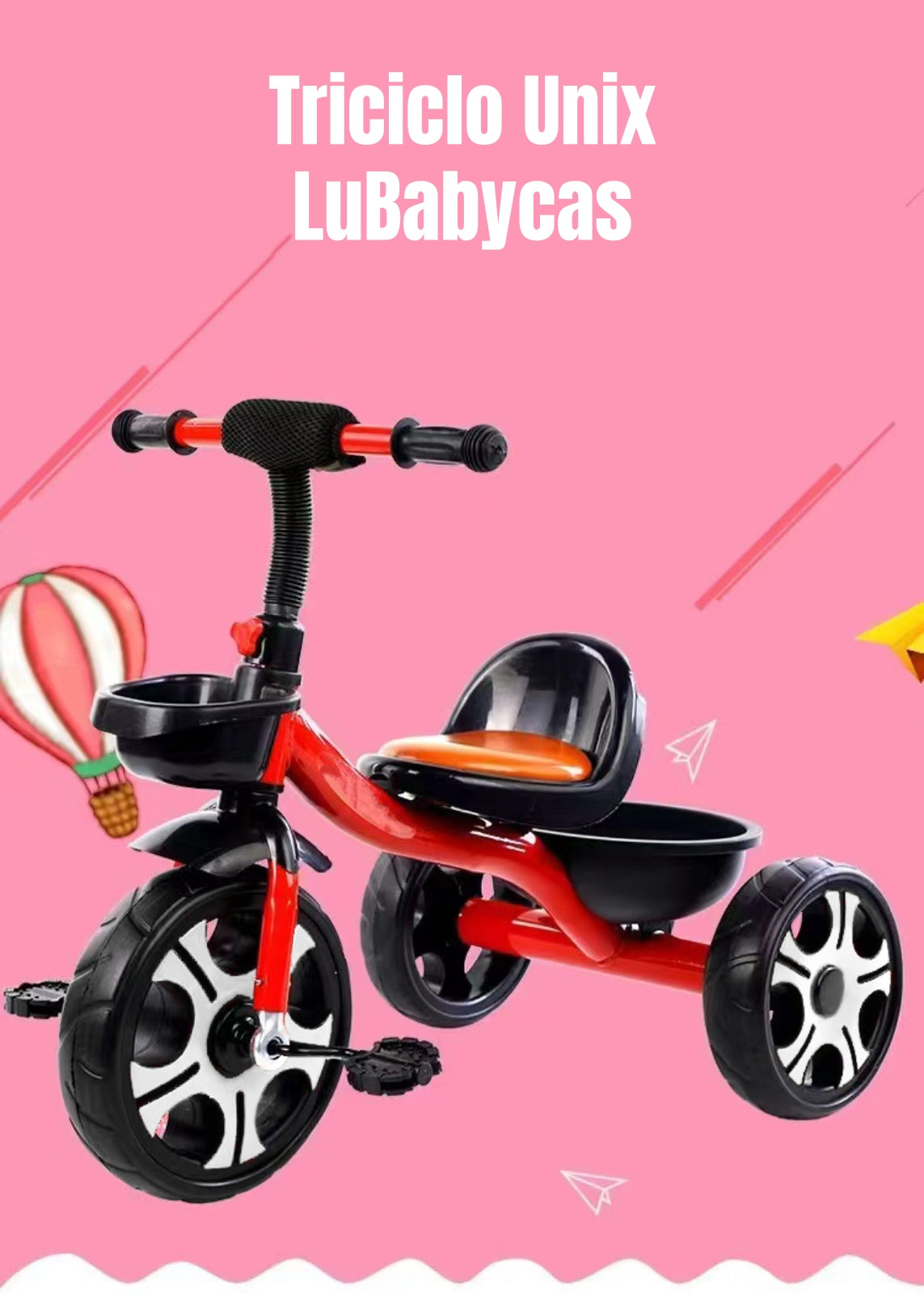 Triciclo Infantil Con Canastos 5 Años Unix Rosado LuBabycas