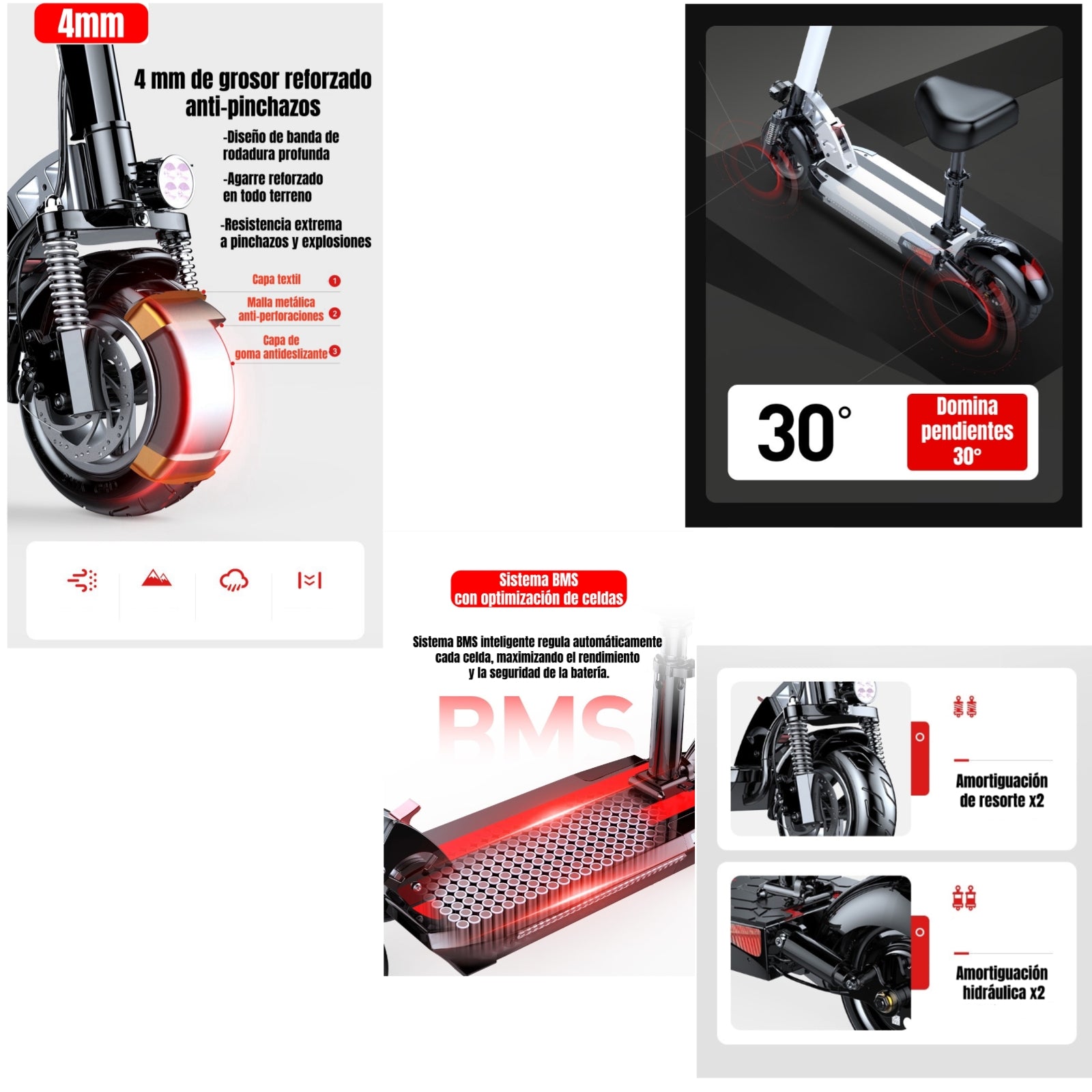 Scooter Adulto Eléctrico Flash 48V 500W 80KM Aluminio Negro