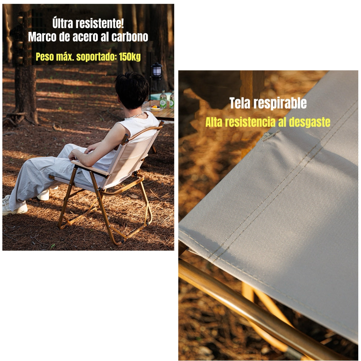 Silla Plegable Camping Con Bolsillo Playa Picnic Beige Kemi