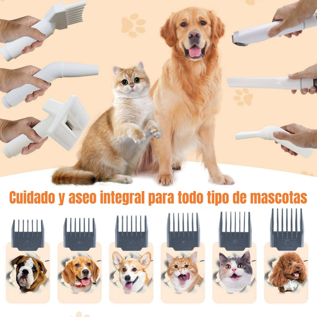 Kit De Aseo Mascotas Aspiradora Cortapelos 2 En 1 NEO