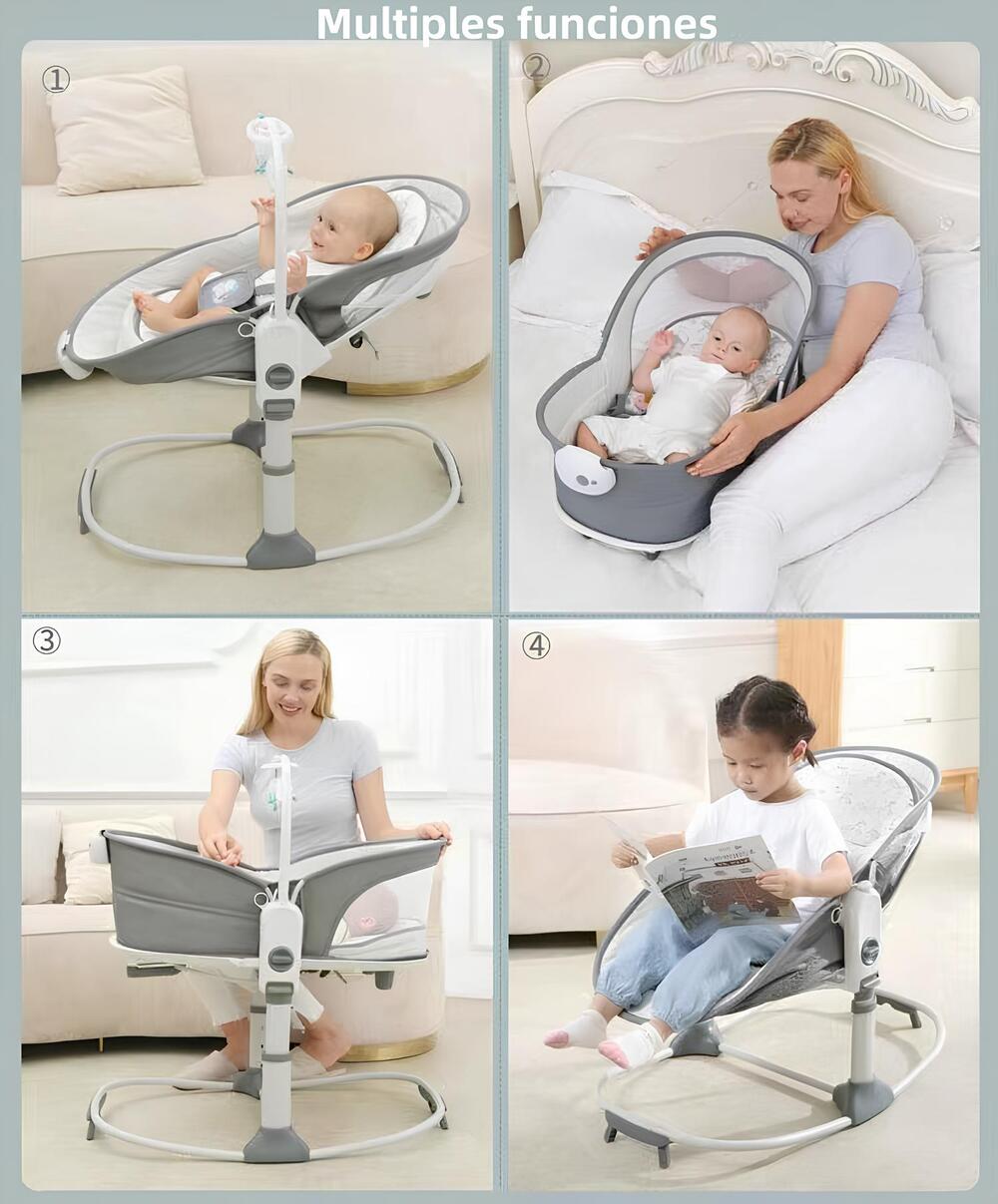 Cuna Moisés Y Columpio Con Vibración 2 En 1 Lubabycas Gris