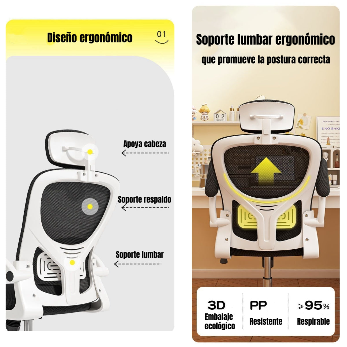 Silla De Escritorio 360° Kikka Con Apoyacabeza Negra