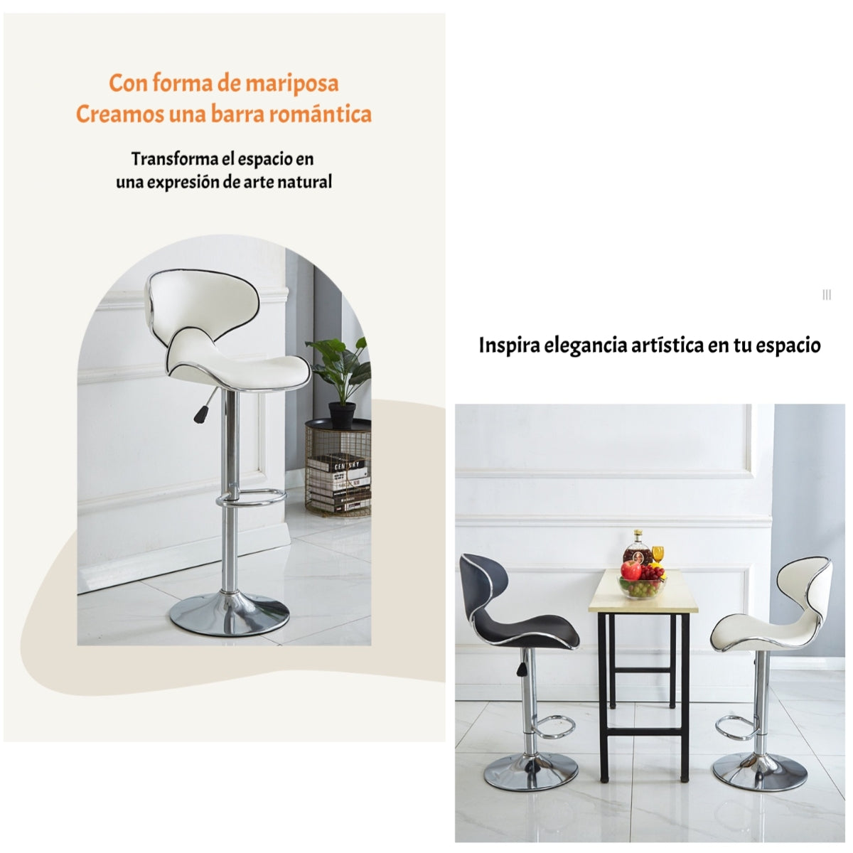 Pack 2 Sillas Piso Bar Premium Negras Altura Regulable YC229