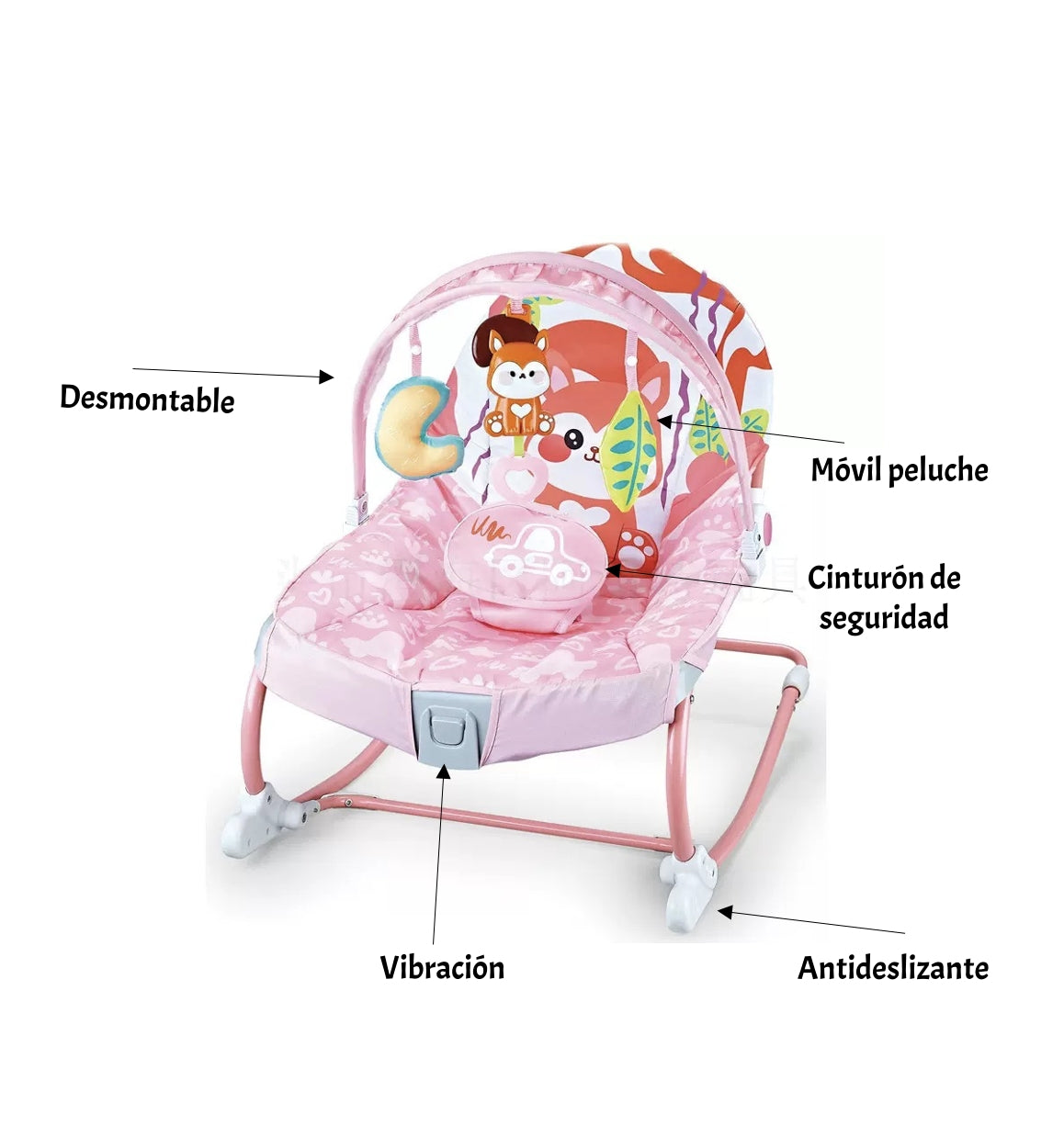 Mecedora Bebé Silla Nido Musical Vibración Rosada LuBabycas