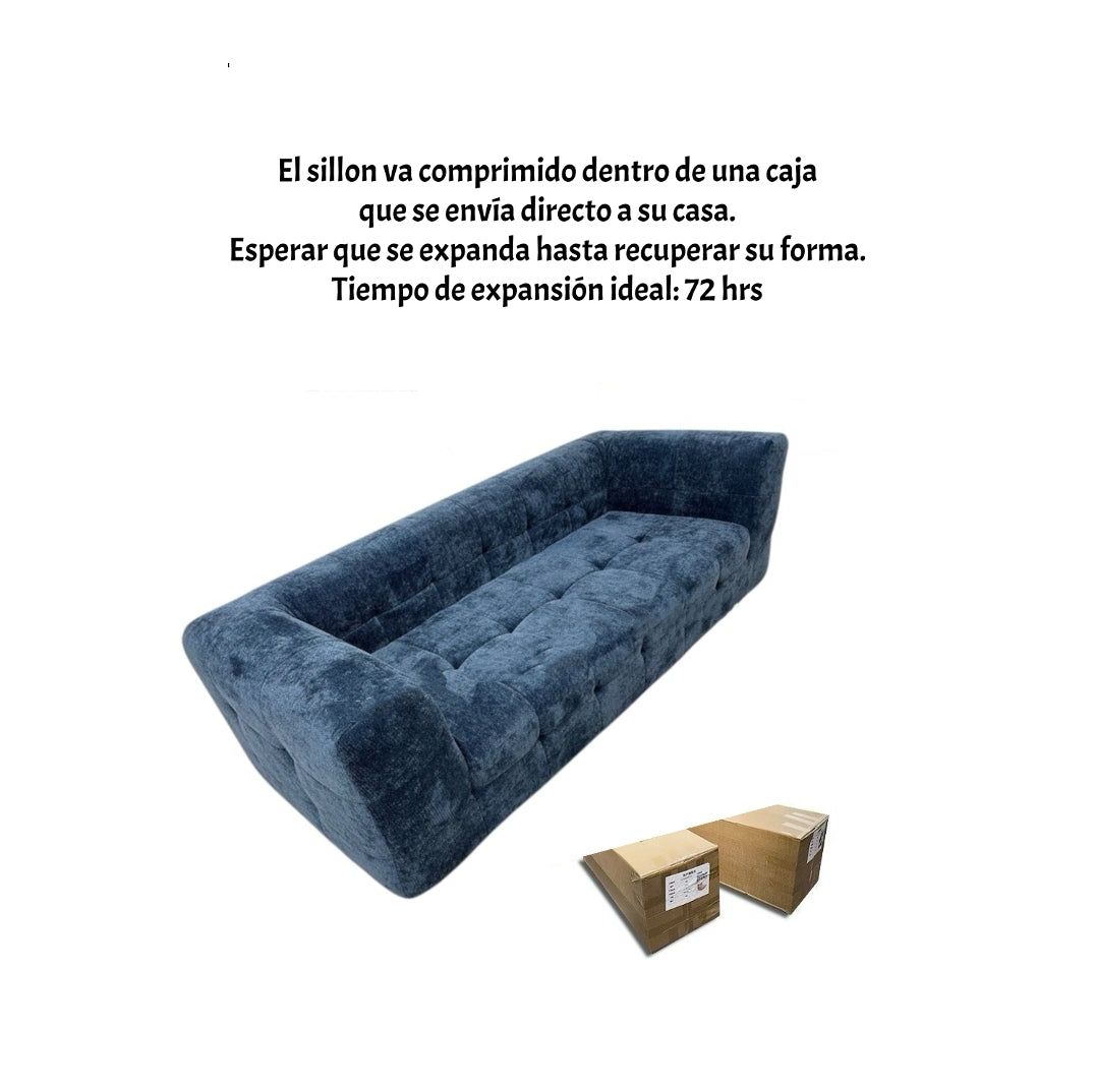 Sofá Comprimido Tela De Pana 200x90cm K30 Azul