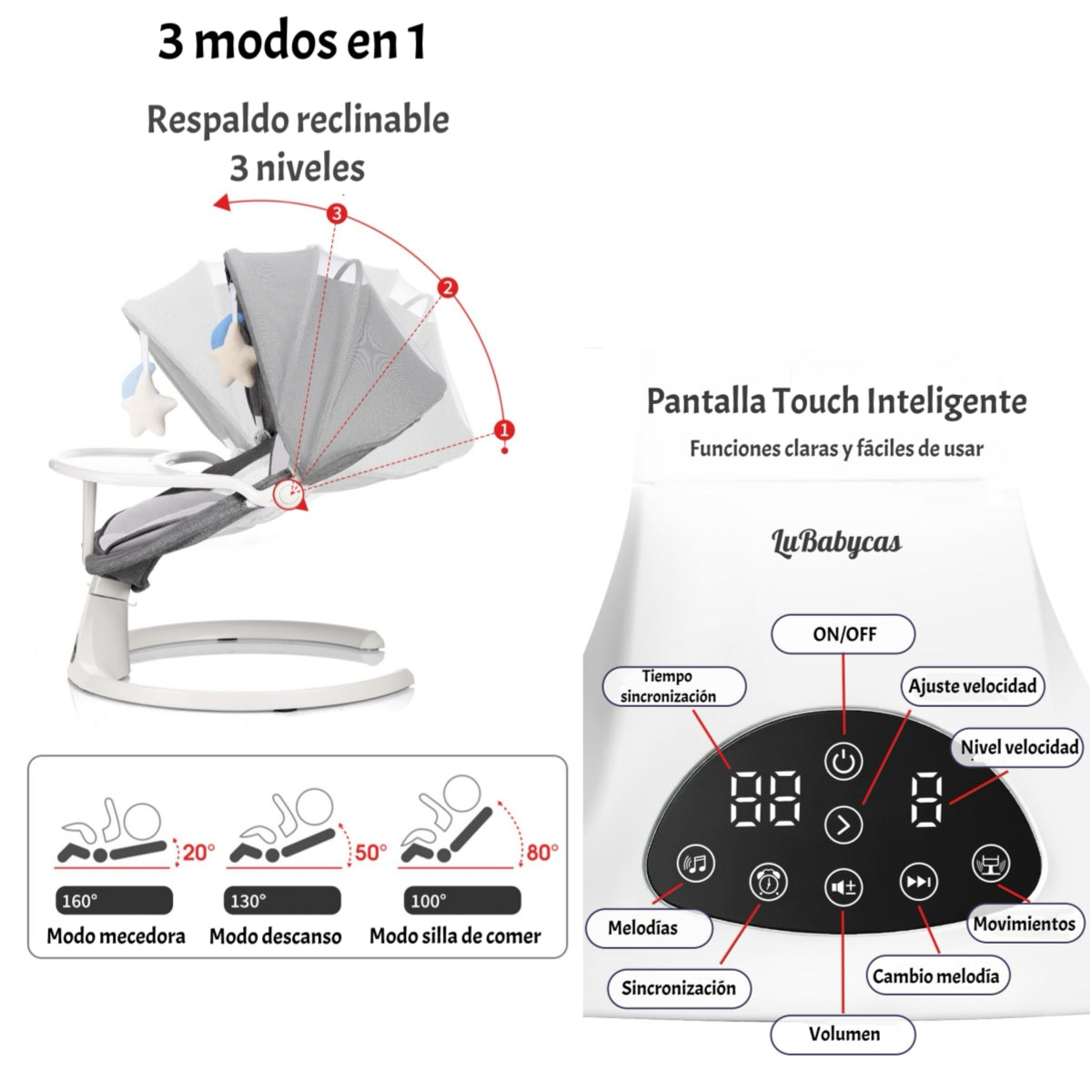 Mecedora Eléctrica 2 En 1 Bluetooth Yoya Gris LuBabycas