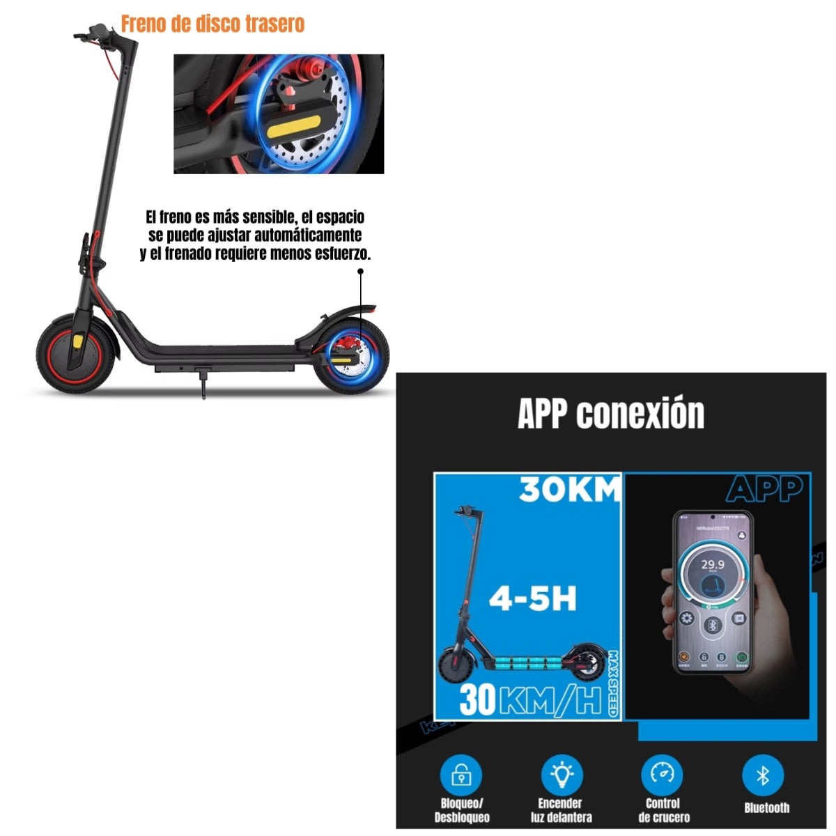 Scooter Adulto Eléctrico 30KM 36V 350W M2 Negro