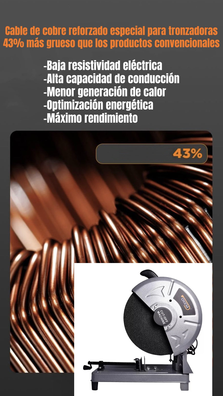 Tronzadora Industrial 14″ 2200W 3800RPM Con Disco G02 Gris