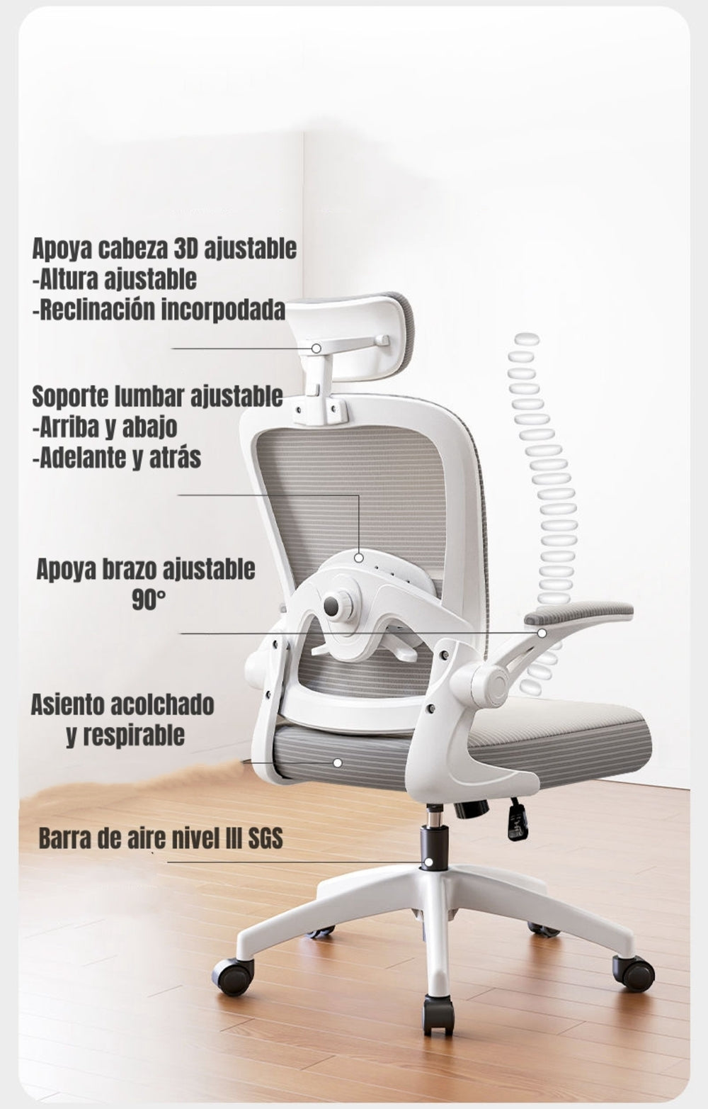 Silla de Escritorio Con Apoya Cabeza W302 Negra By LuBabycas
