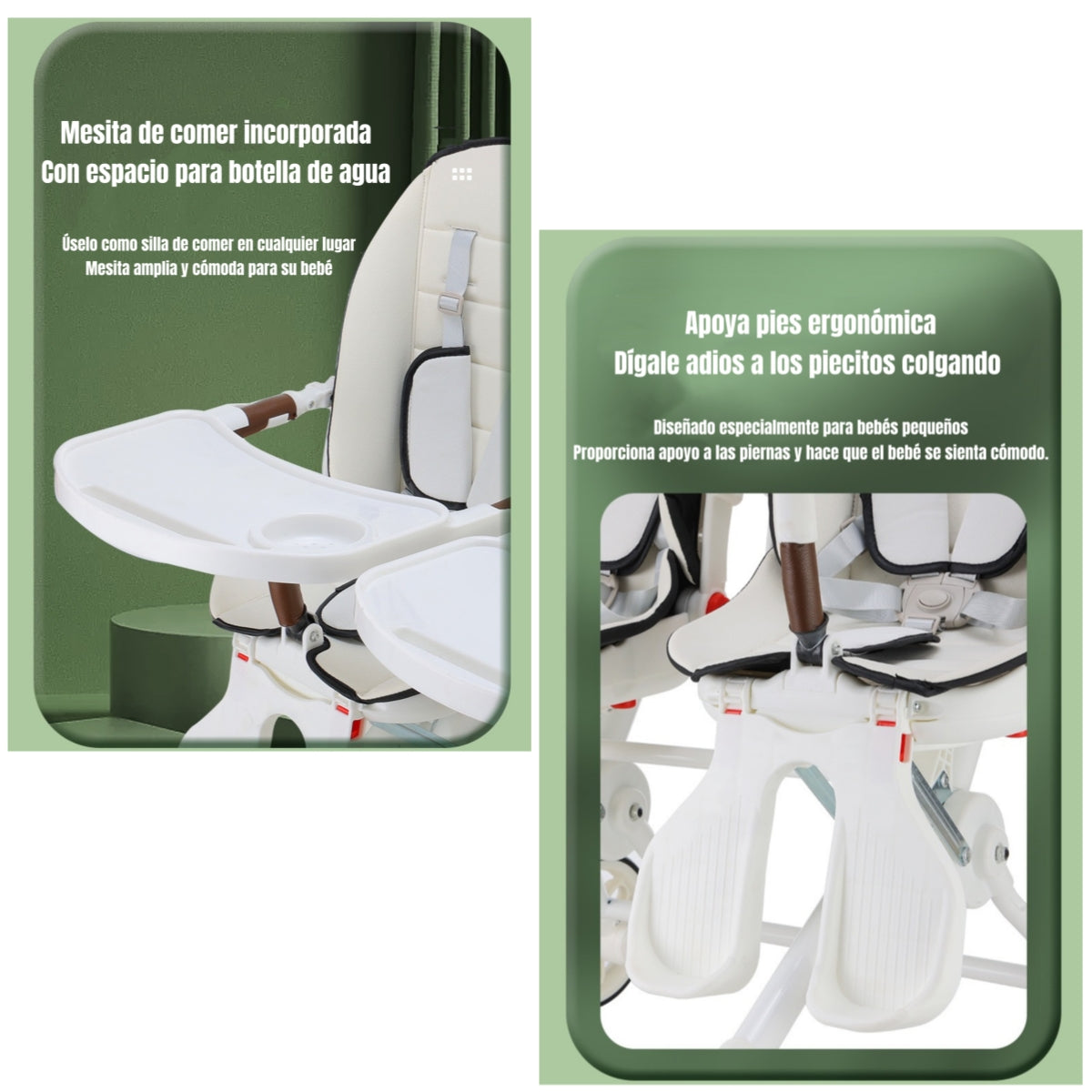 Coche Doble con Mesita de Comer Reclinable Blanco LuBabycas