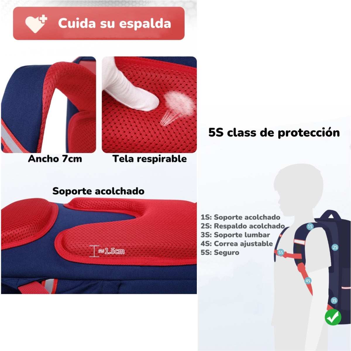 Mochila Escolar Infantil Impermeable 5S Roja LuBabycas
