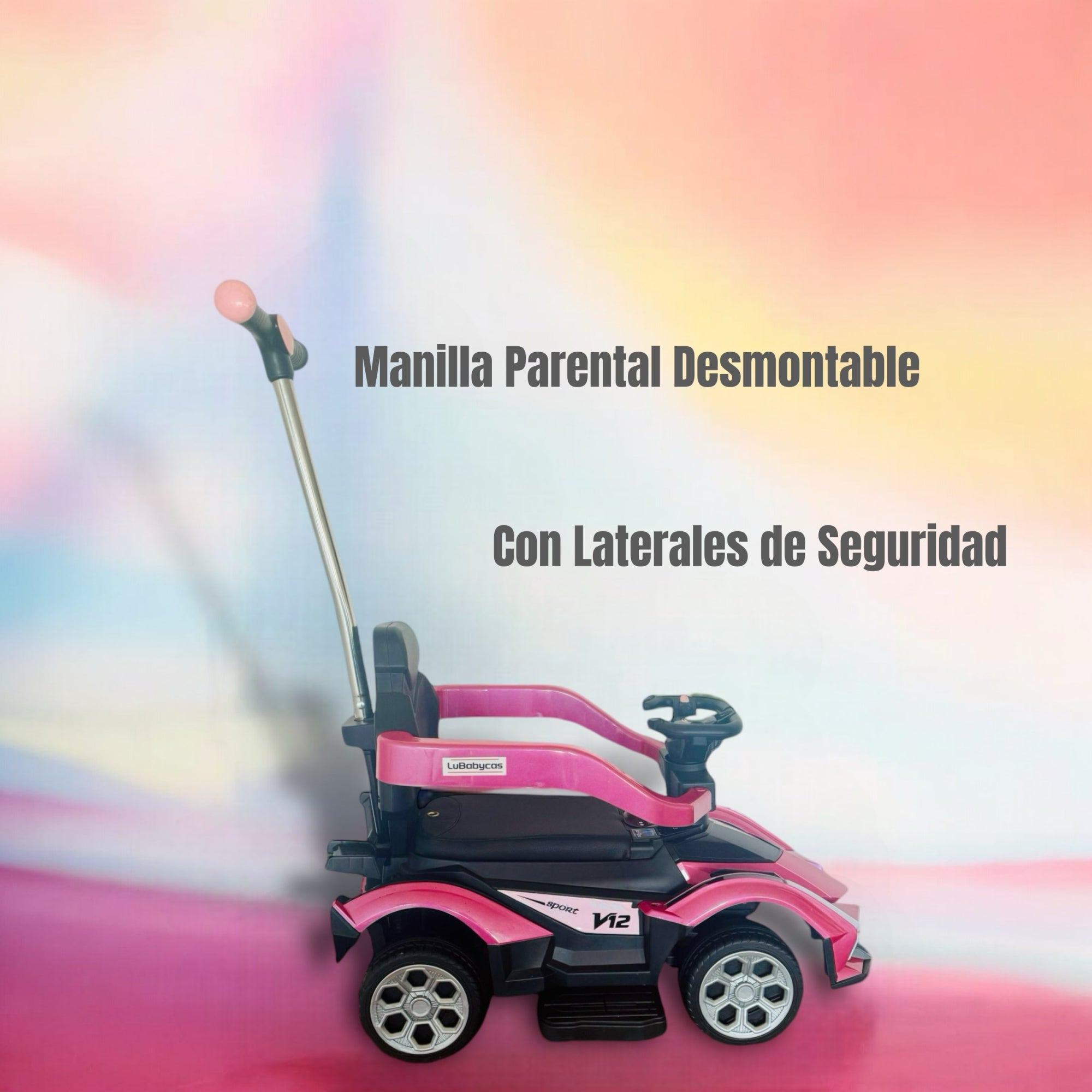 Correpasillo Andador Auto Con Manilla LuBabycas Rosado